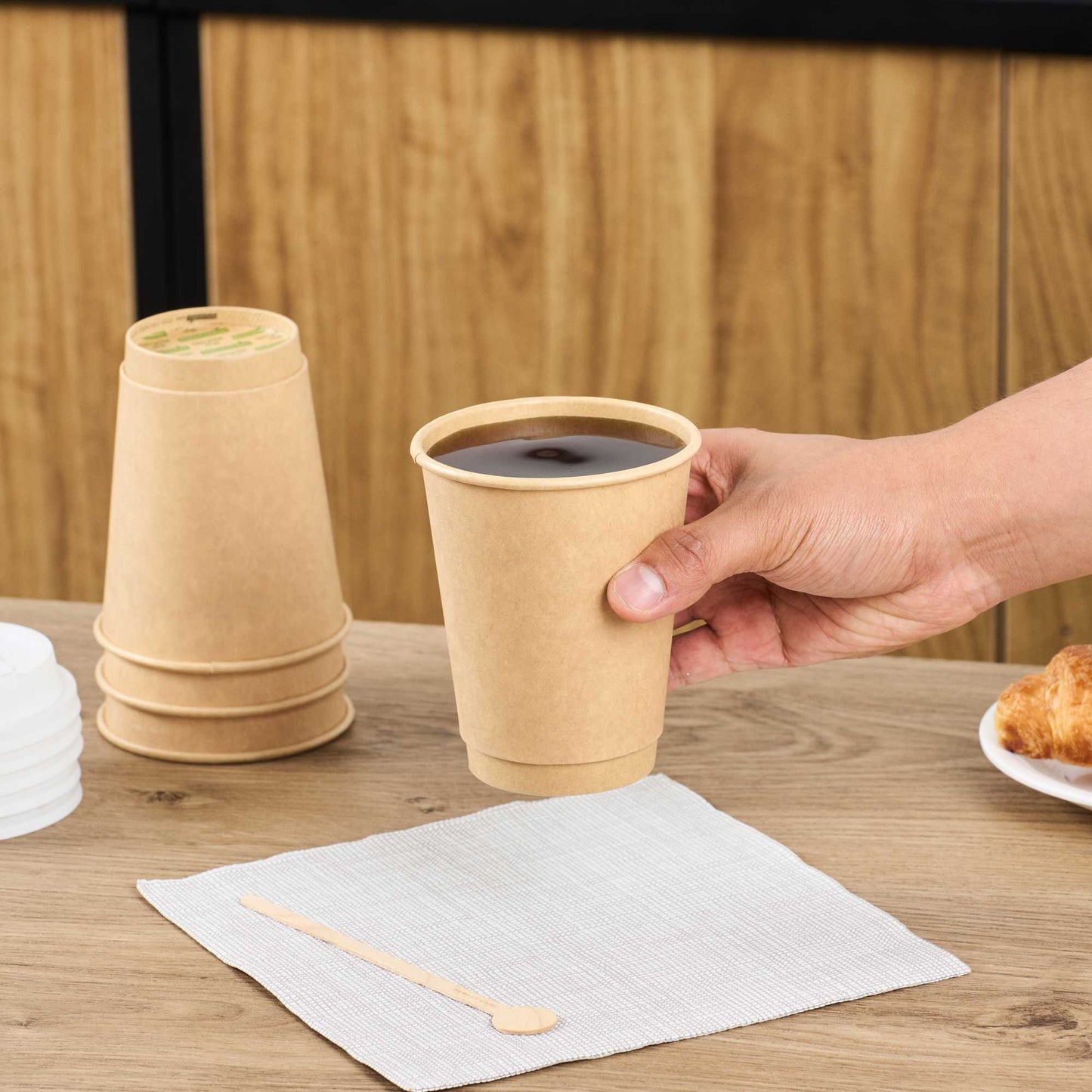 Restpresso 12 oz Kraft Paper Coffee Cup - Double Wall - 3 1/2" x 3 1/2" x 4 1/4" - 25 count box
