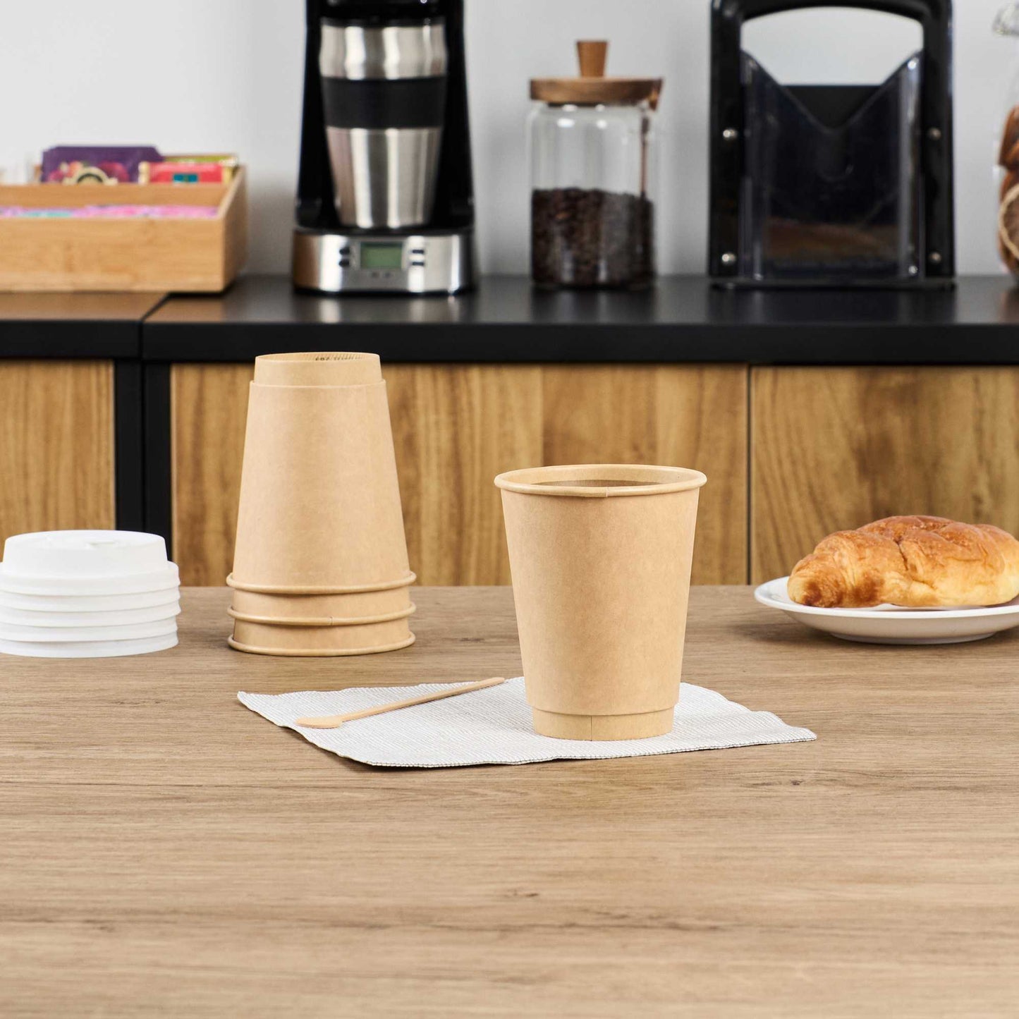 Restpresso 12 oz Kraft Paper Coffee Cup - Double Wall - 3 1/2" x 3 1/2" x 4 1/4" - 25 count box