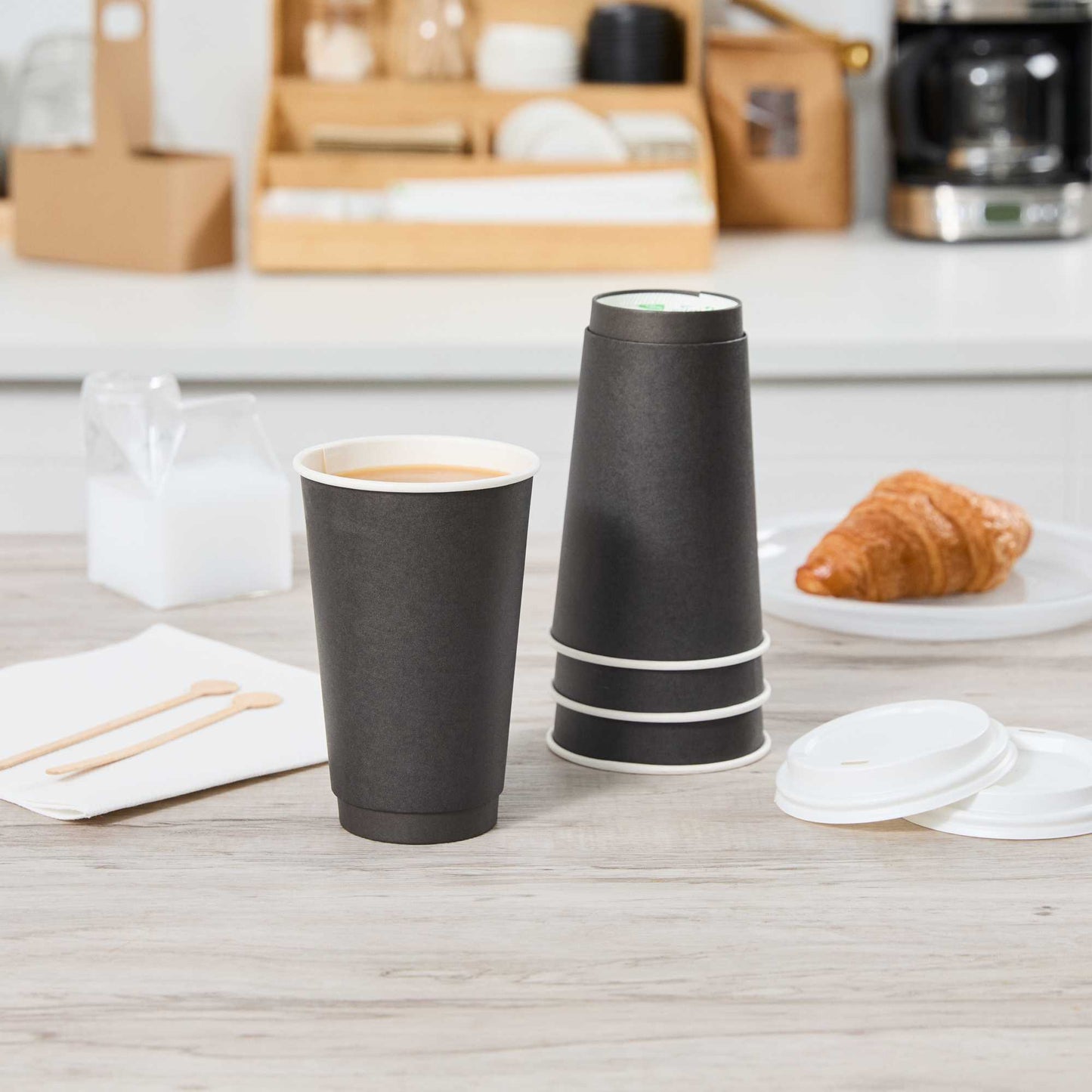 Restpresso 16 oz Black Paper Coffee Cup - Double Wall - 3 1/2" x 3 1/2" x 5 1/2" - 25 count box