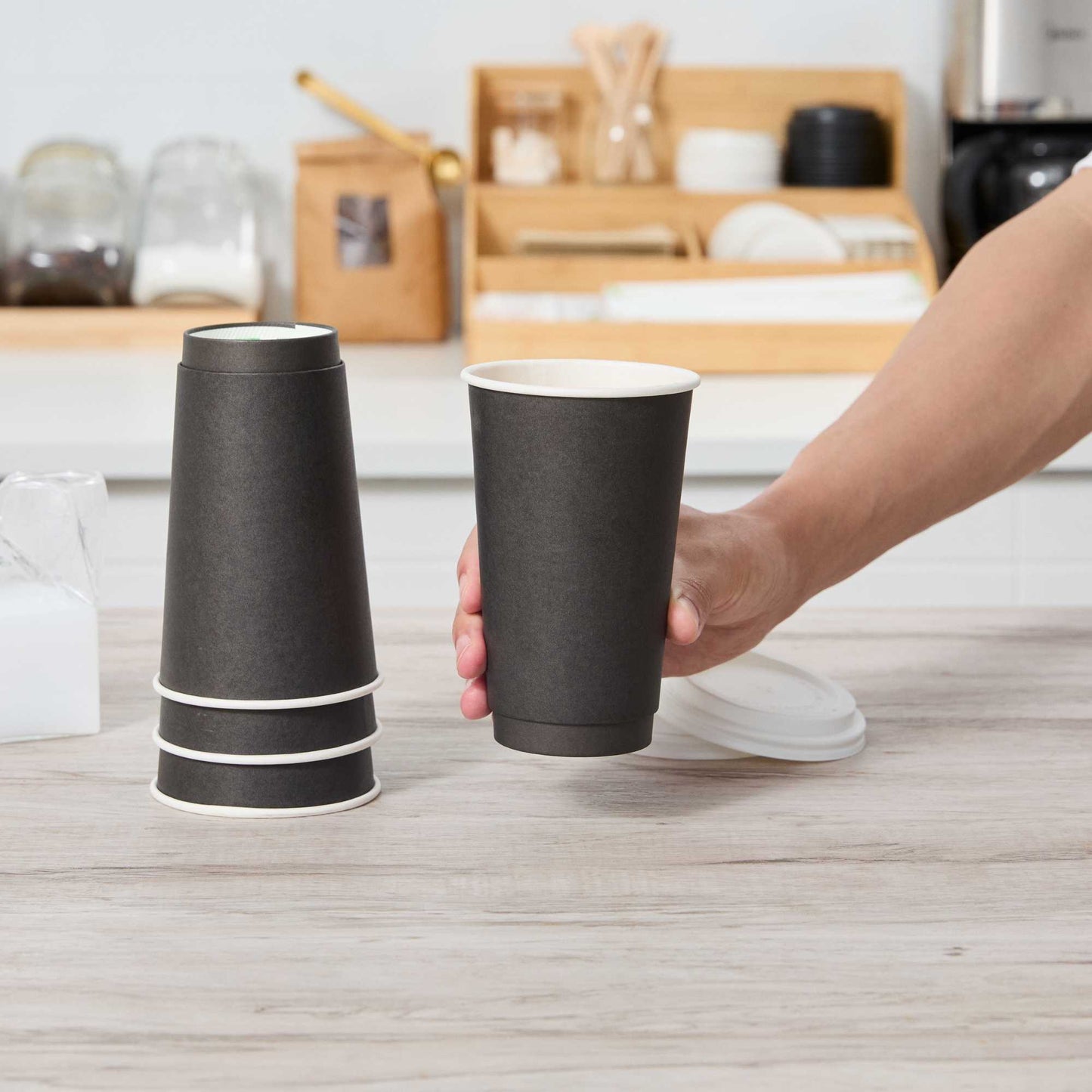 Restpresso 16 oz Black Paper Coffee Cup - Double Wall - 3 1/2" x 3 1/2" x 5 1/2" - 25 count box
