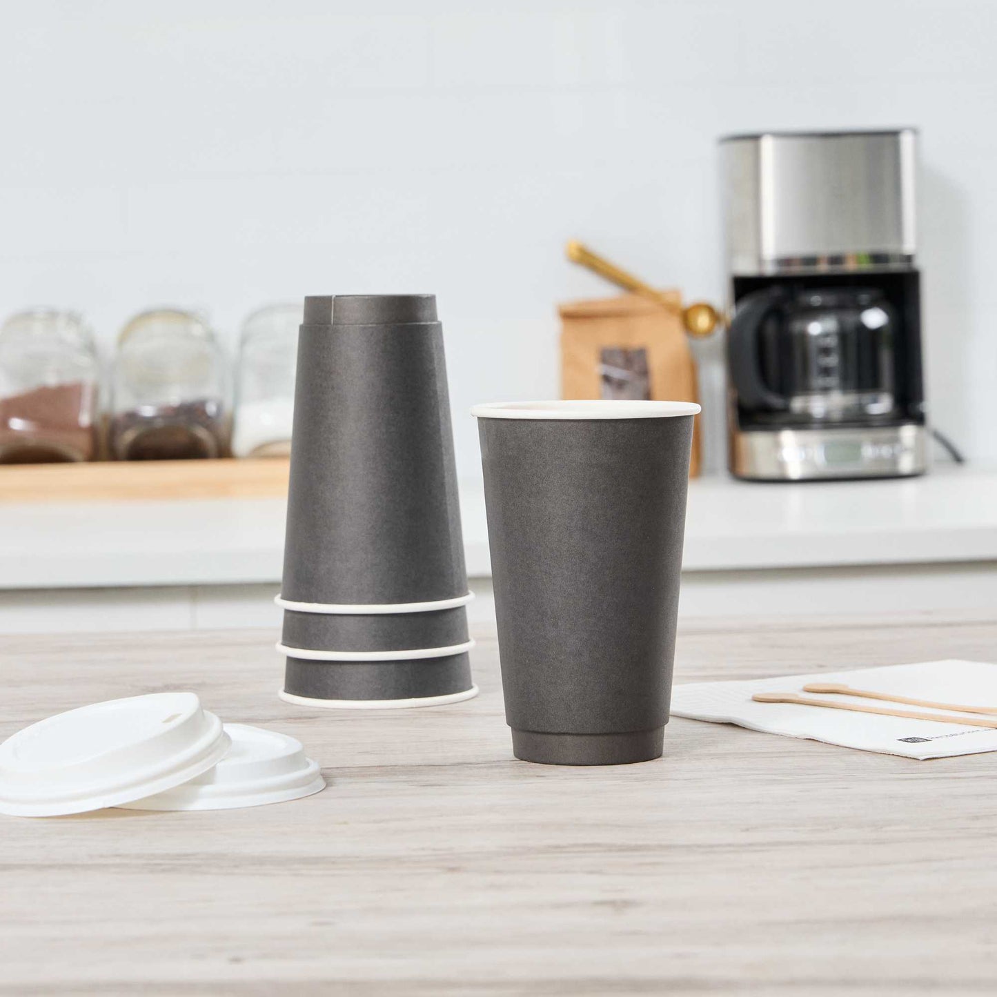 Restpresso 16 oz Black Paper Coffee Cup - Double Wall - 3 1/2" x 3 1/2" x 5 1/2" - 25 count box