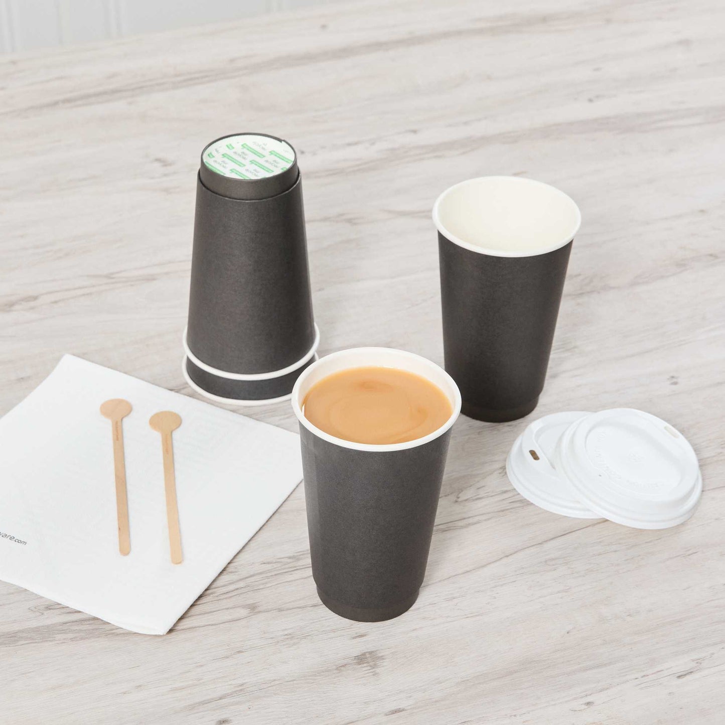 Restpresso 16 oz Black Paper Coffee Cup - Double Wall - 3 1/2" x 3 1/2" x 5 1/2" - 500 count box
