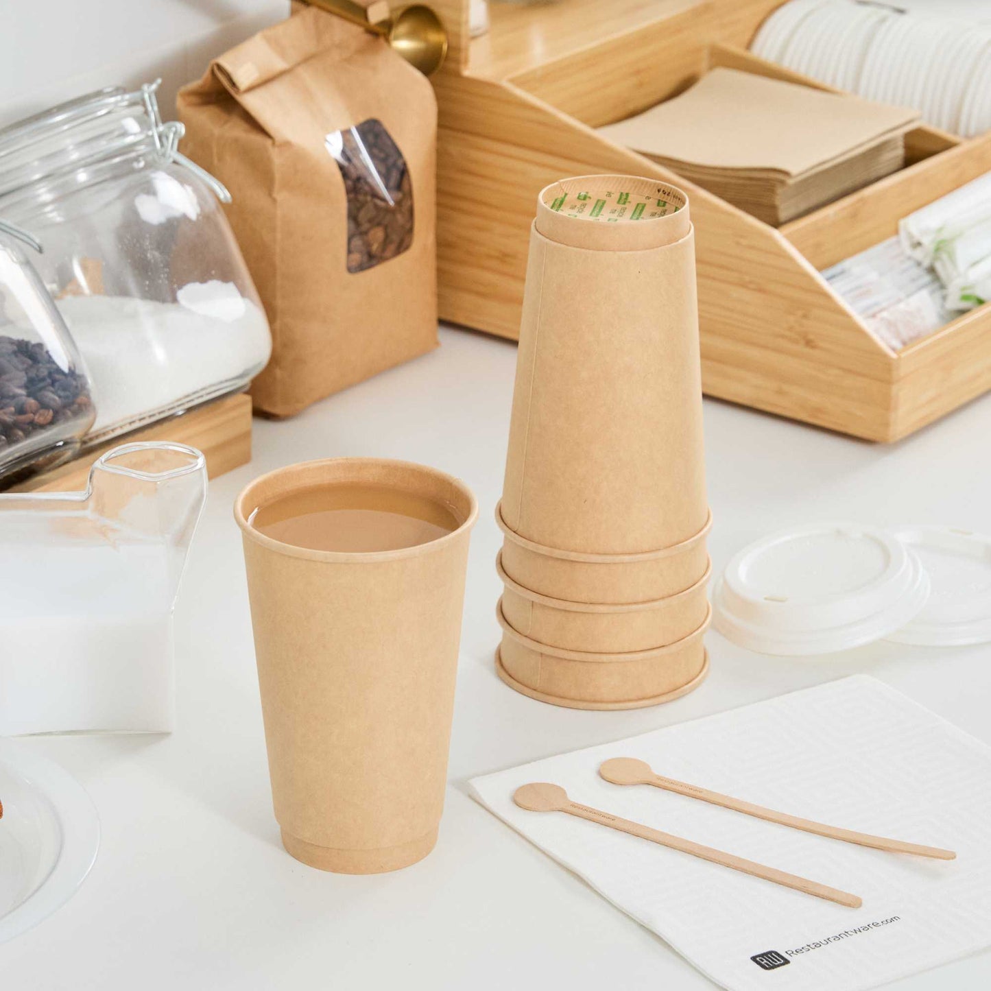 Restpresso 16 oz Kraft Paper Coffee Cup - Double Wall - 3 1/2" x 3 1/2" x 5 1/2" - 500 count box