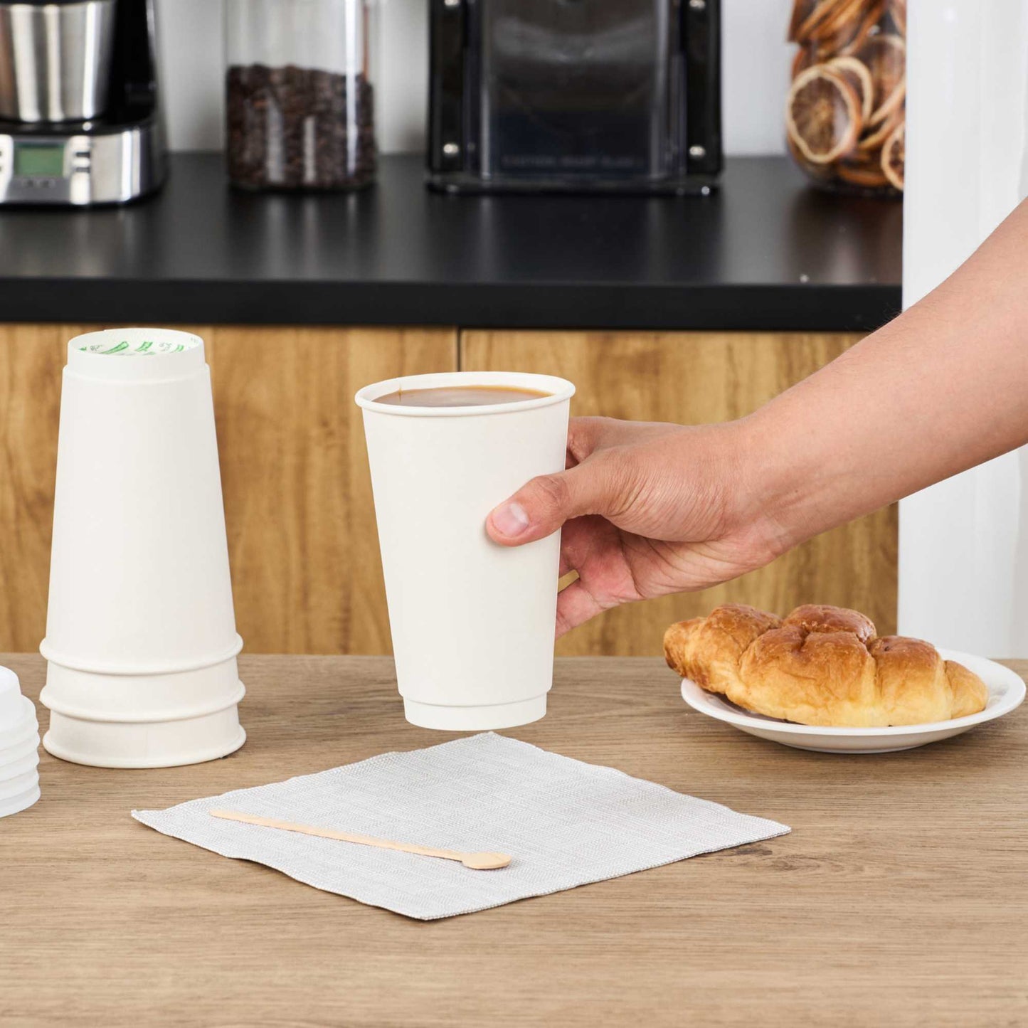 Restpresso 16 oz White Paper Coffee Cup - Double Wall - 3 1/2" x 3 1/2" x 5 1/2" - 500 count box
