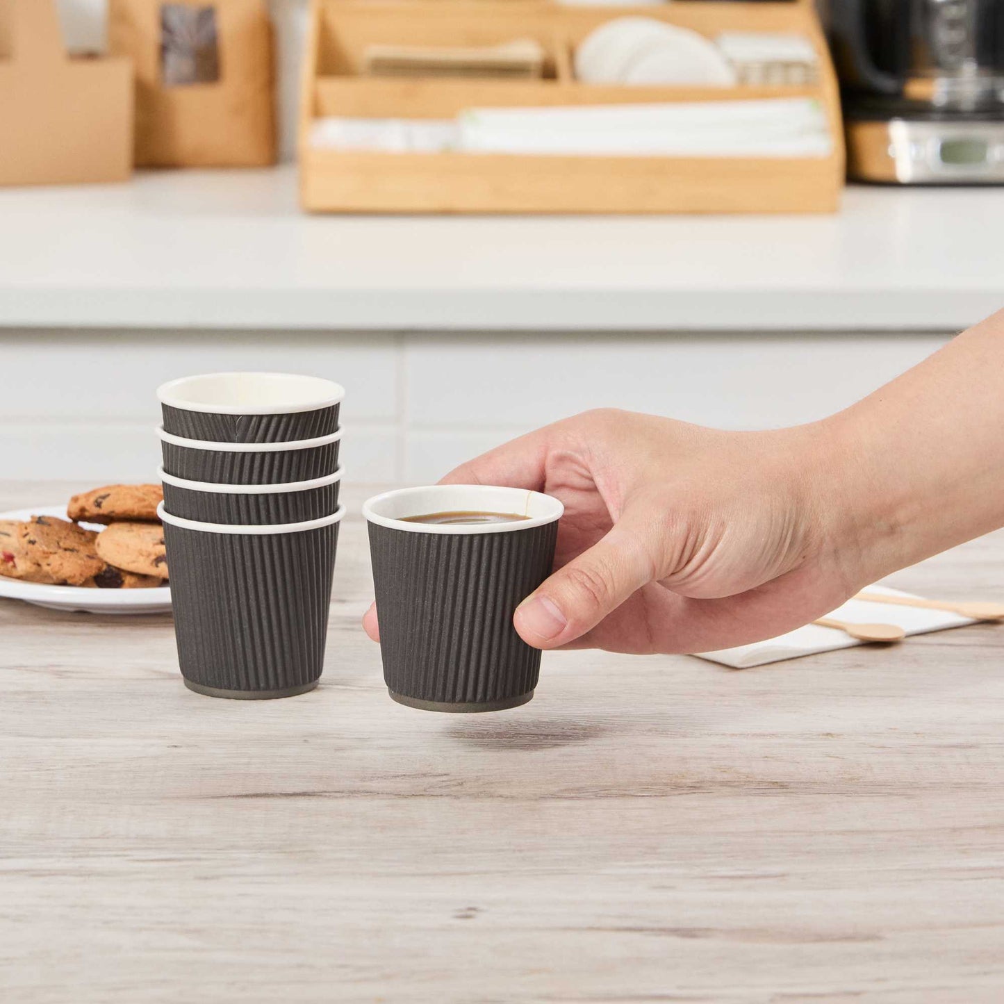 Restpresso 4 oz Black Paper Coffee Cup - Ripple Wall - 2 1/2" x 2 1/2" x 2 1/4" - 25 count box