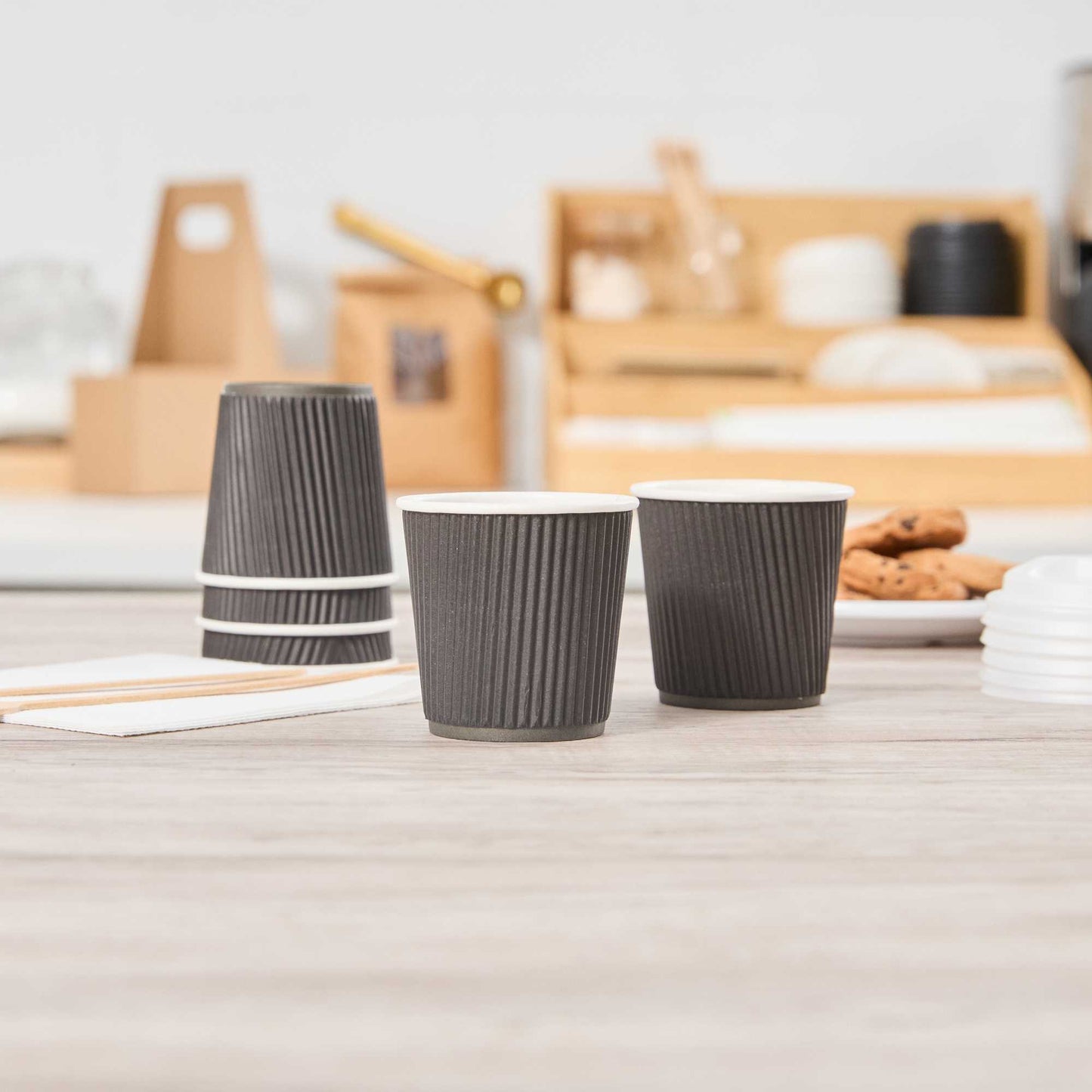 Restpresso 4 oz Black Paper Coffee Cup - Ripple Wall - 2 1/2" x 2 1/2" x 2 1/4" - 25 count box