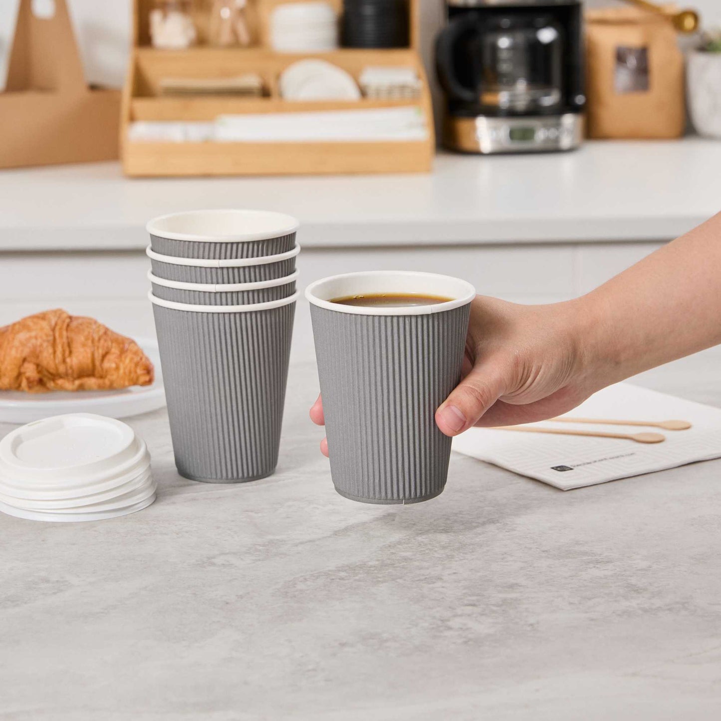 Restpresso 12 oz Gray Paper Coffee Cup - Ripple Wall - 3 1/2" x 3 1/2" x 4 1/4" - 500 count box