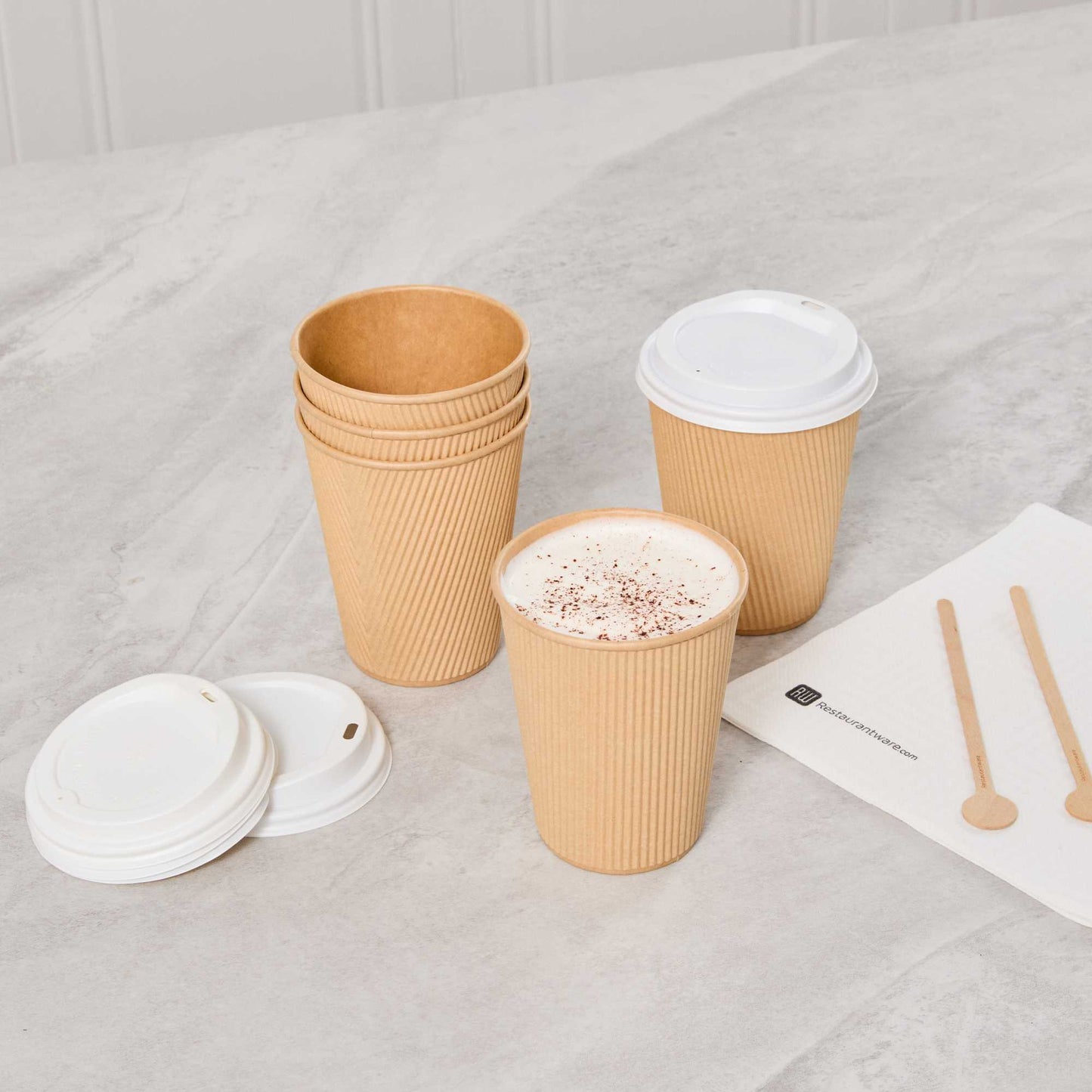 Restpresso 12 oz Kraft Paper Coffee Cup - Ripple Wall - 3 1/2" x 3 1/2" x 4 1/4" - 500 count box