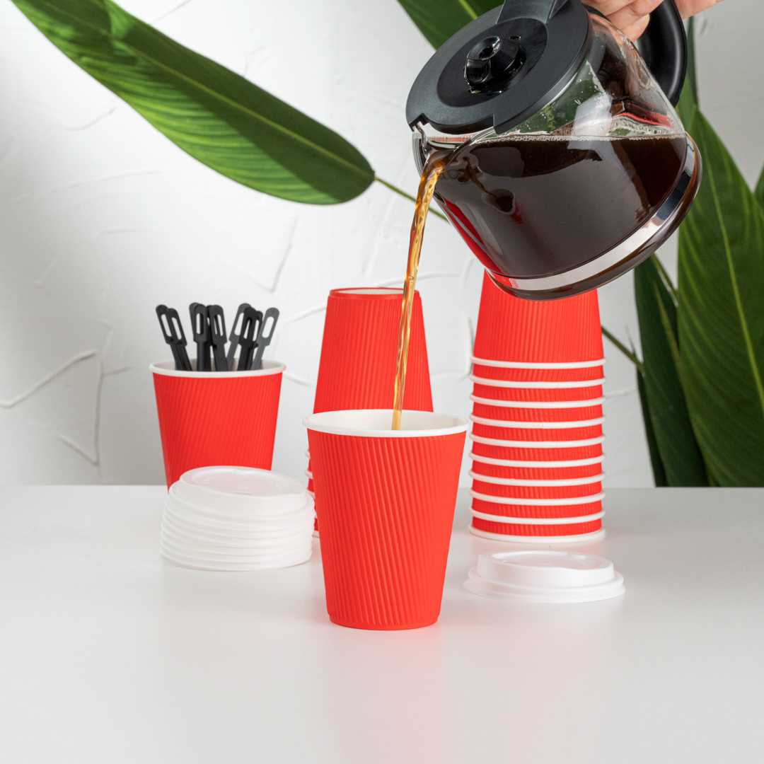 Restpresso 12 oz Red Paper Coffee Cup - Ripple Wall - 3 1/2" x 3 1/2" x 4 1/4" - 500 count box