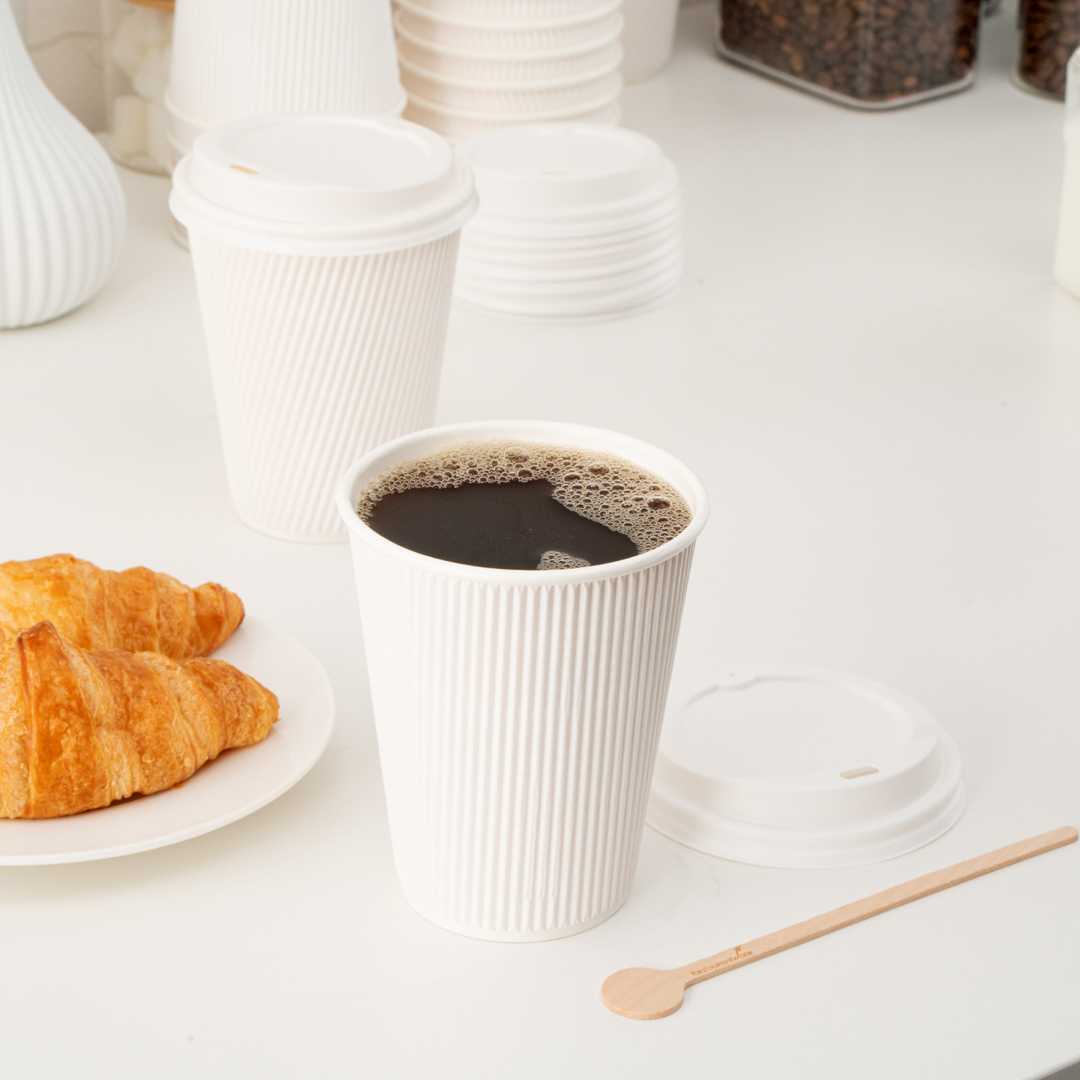 Restpresso 12 oz White Paper Coffee Cup - Ripple Wall - 3 1/2" x 3 1/2" x 4 1/4" - 500 count box