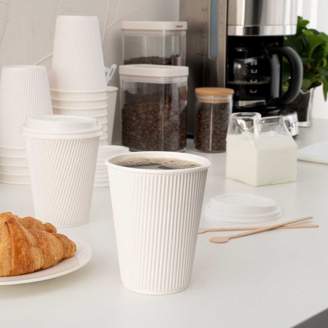 Restpresso 12 oz White Paper Coffee Cup - Ripple Wall - 3 1/2" x 3 1/2" x 4 1/4" - 500 count box