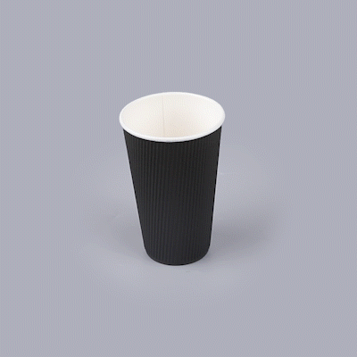 Restpresso 16 oz Black Paper Coffee Cup - Ripple Wall - 3 1/2" x 3 1/2" x 5 1/2" - 25 count box