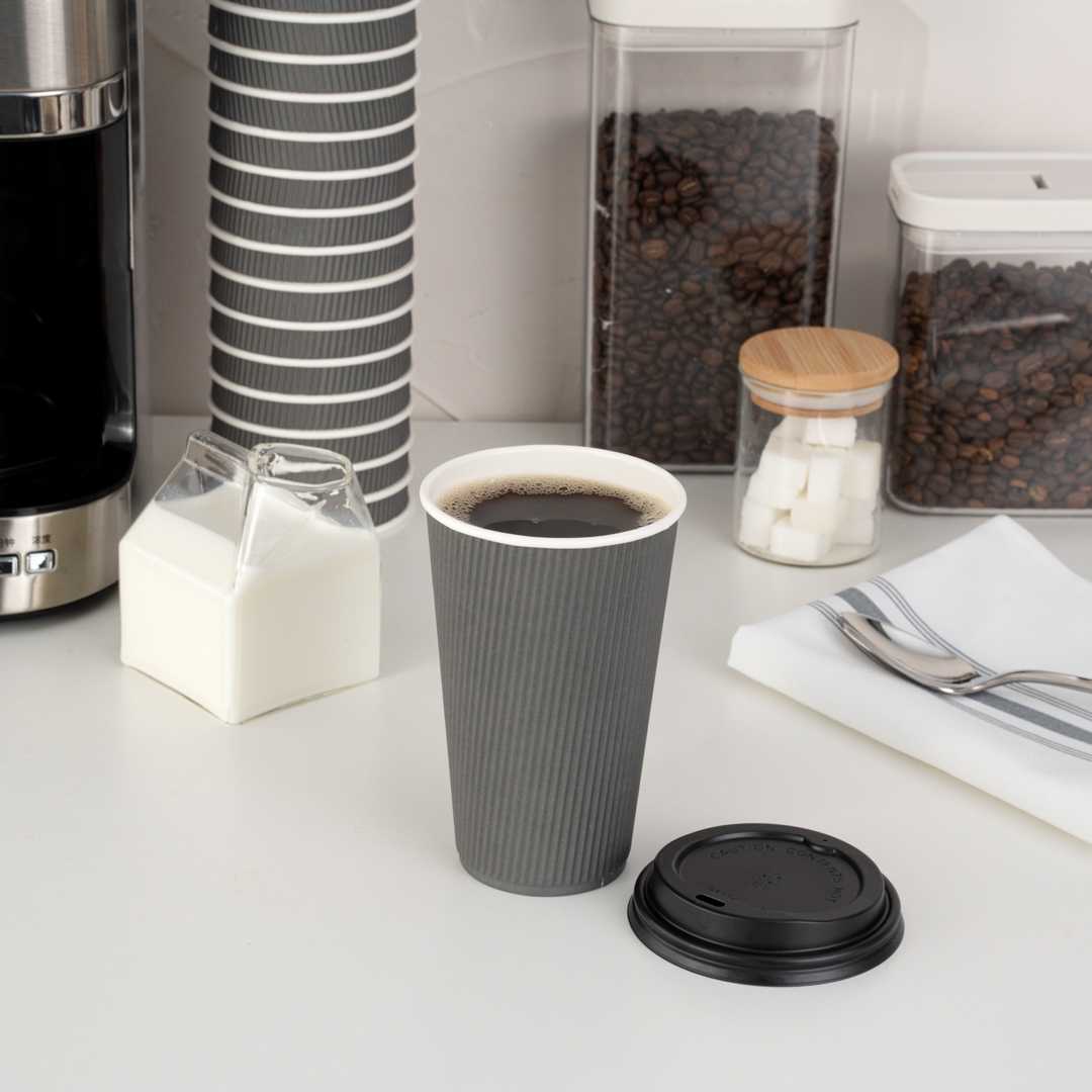 Restpresso 16 oz Gray Paper Coffee Cup - Ripple Wall - 3 1/2" x 3 1/2" x 5 1/2" - 500 count box