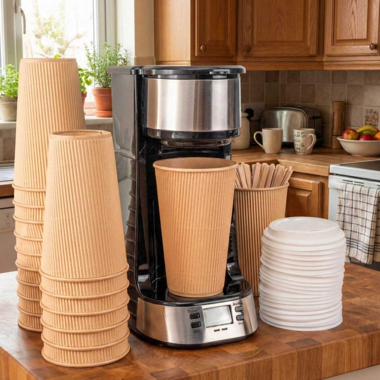 Restpresso 16 oz Kraft Paper Coffee Cup - Ripple Wall - 3 1/2" x 3 1/2" x 5 1/2" - 500 count box
