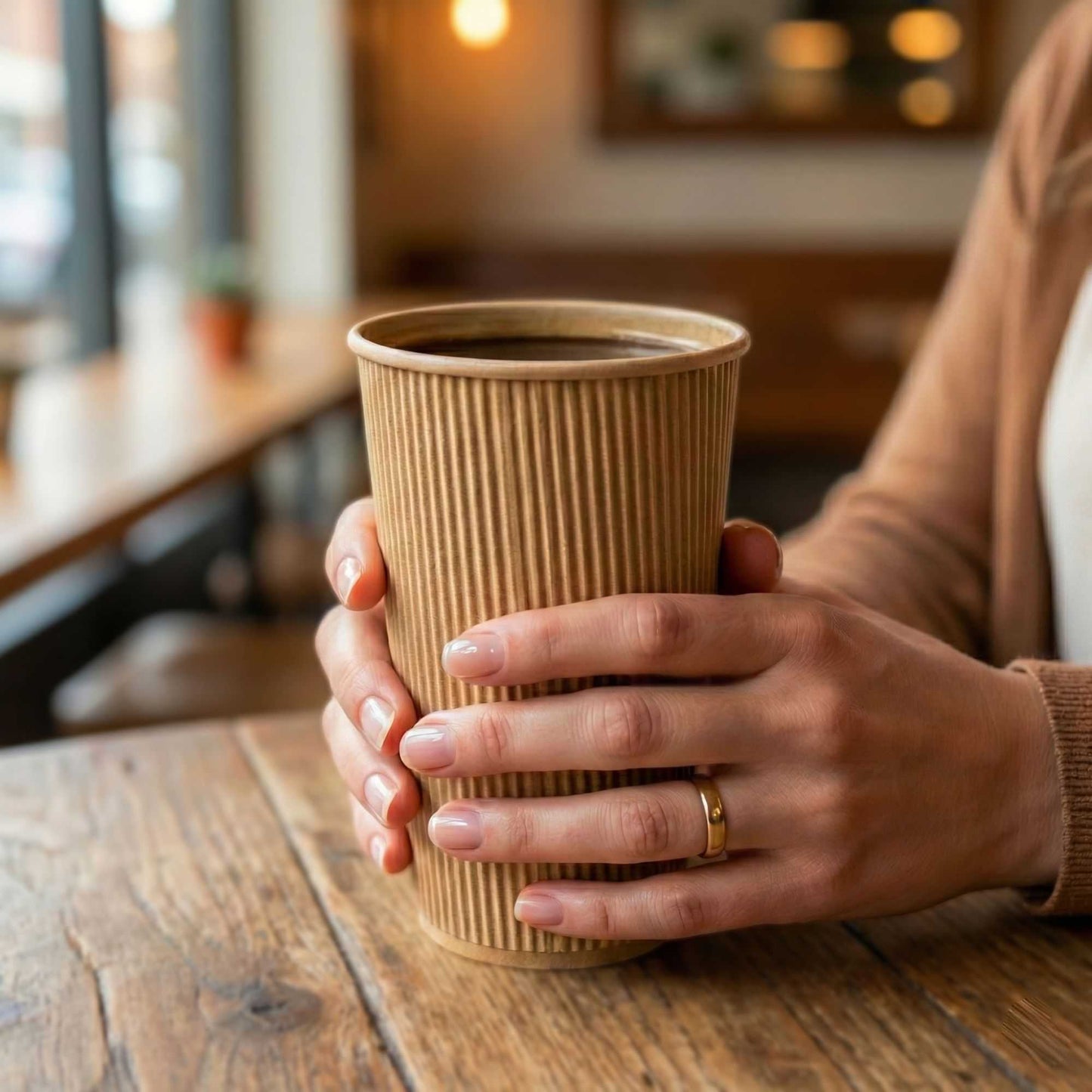 Restpresso 16 oz Kraft Paper Coffee Cup - Ripple Wall - 3 1/2" x 3 1/2" x 5 1/2" - 500 count box