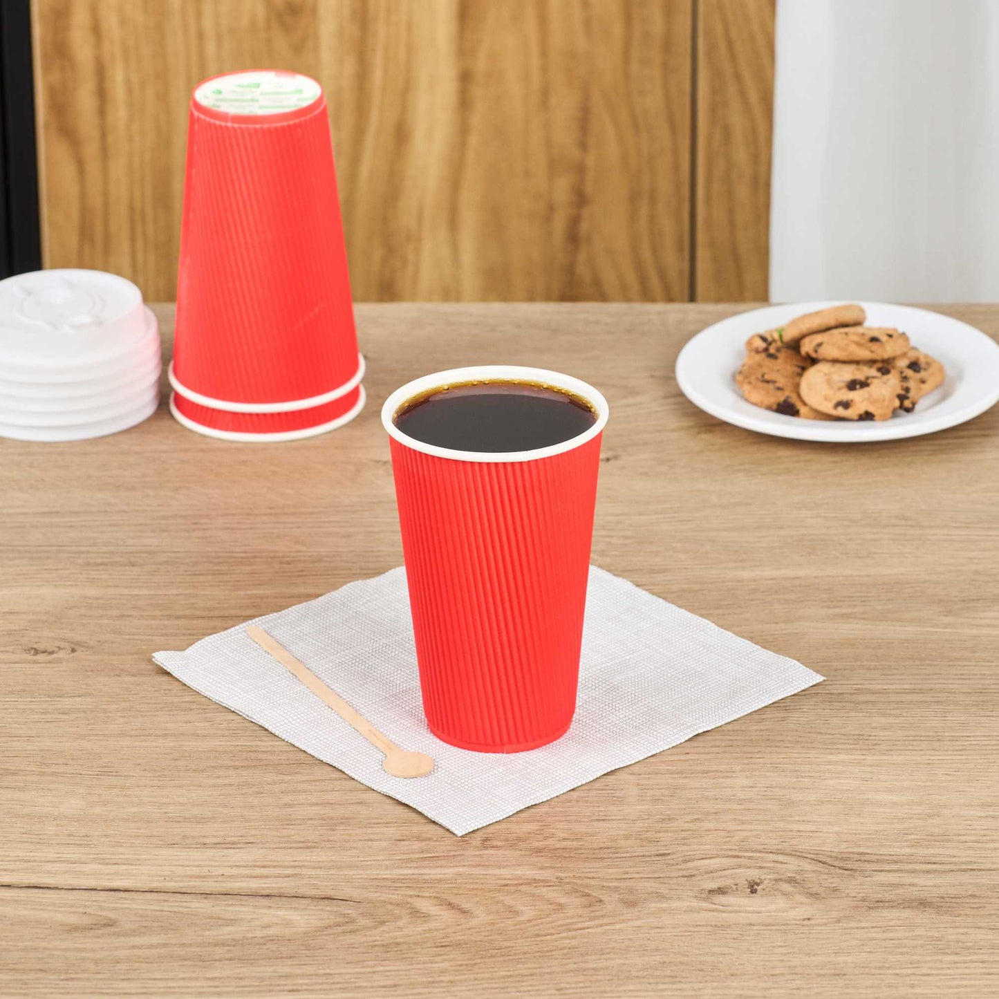 Restpresso 16 oz Red Paper Coffee Cup - Ripple Wall - 3 1/2" x 3 1/2" x 5 1/2" - 500 count box