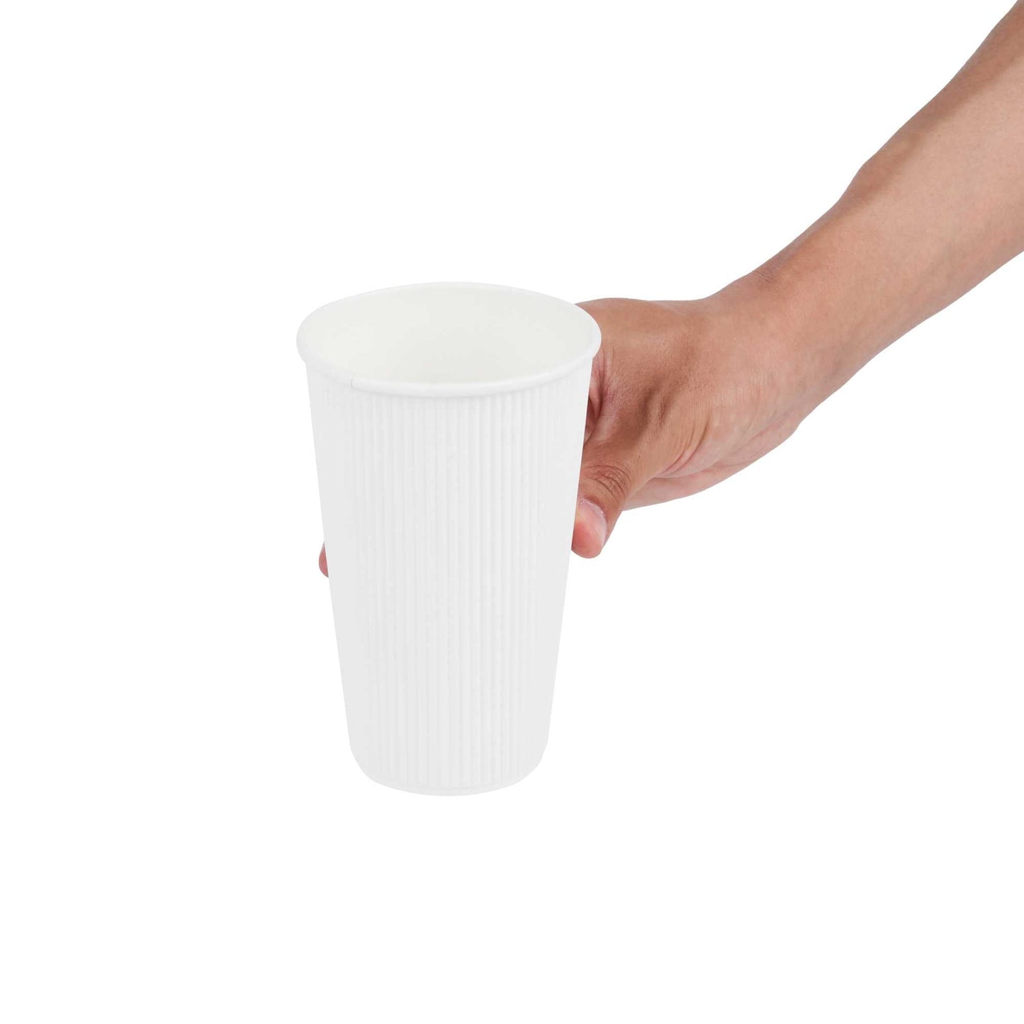 Restpresso 16 oz White Paper Coffee Cup - Ripple Wall - 3 1/2" x 3 1/2" x 5 1/2" - 500 count box