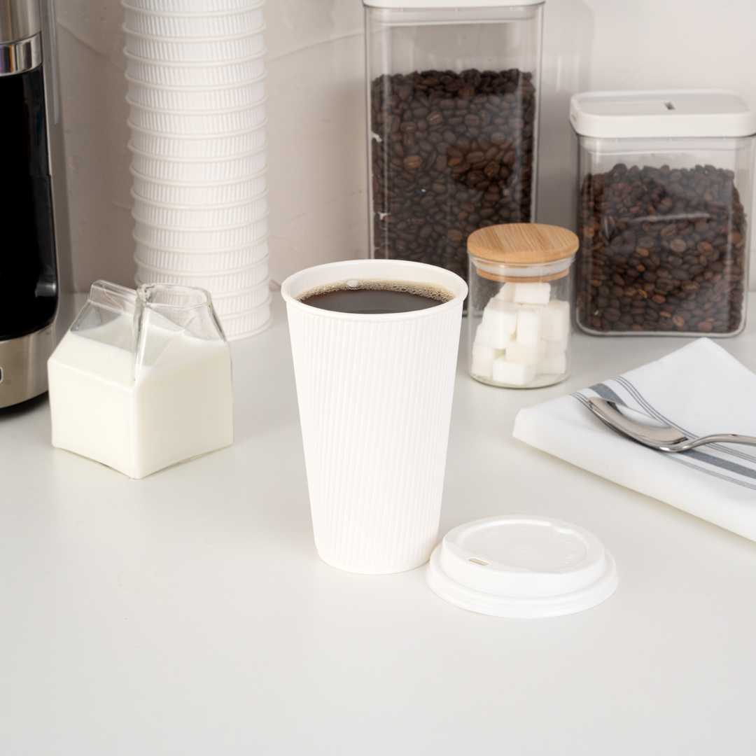 Restpresso 16 oz White Paper Coffee Cup - Ripple Wall - 3 1/2" x 3 1/2" x 5 1/2" - 500 count box