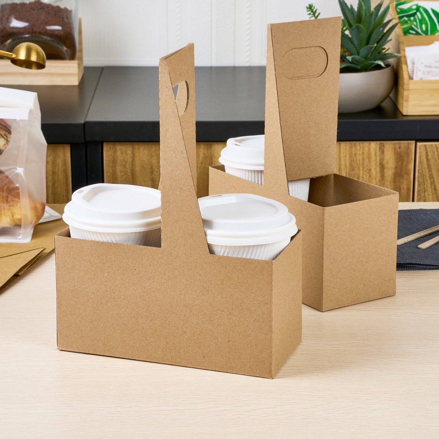 Restpresso Kraft Paper Altalena Drink Carrier - Fits 2 Cups - 7 1/4" x 3 1/2" x 9 1/4" - 100 count box