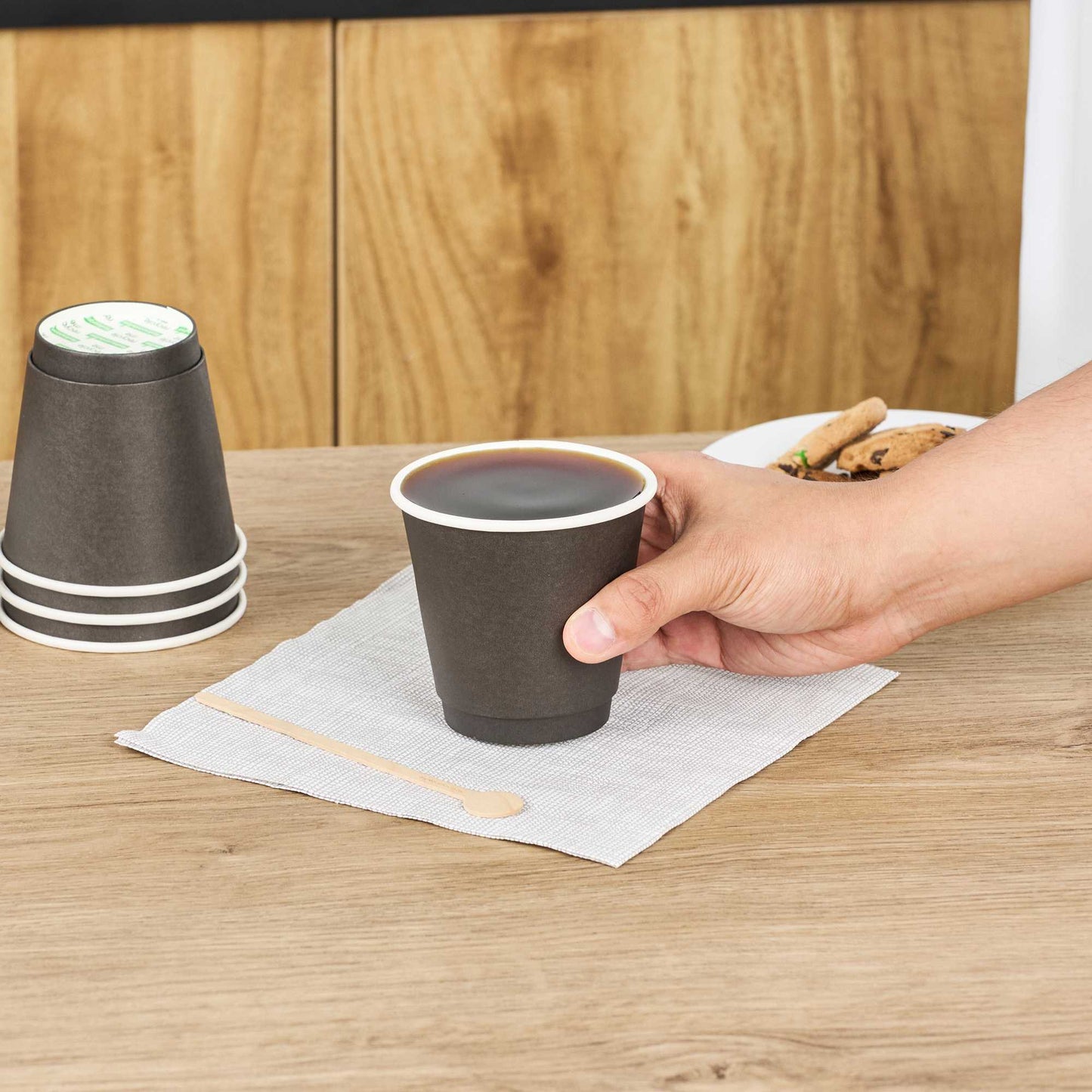 Restpresso 8 oz Black Paper Coffee Cup - Double Wall - 3 1/2" x 3 1/2" x 3 1/4" - 25 count box