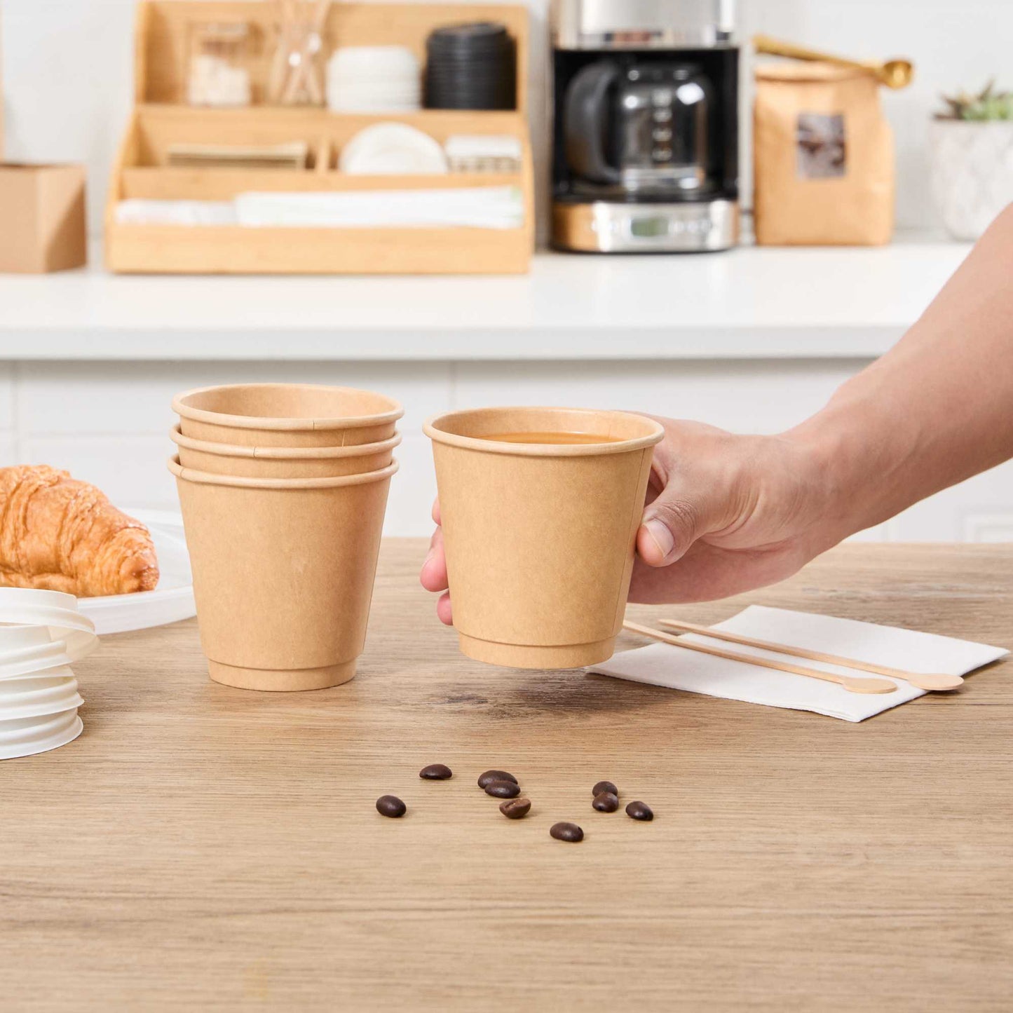 Restpresso 8 oz Kraft Paper Coffee Cup - Double Wall - 3 1/2" x 3 1/2" x 3 1/4" - 25 count box