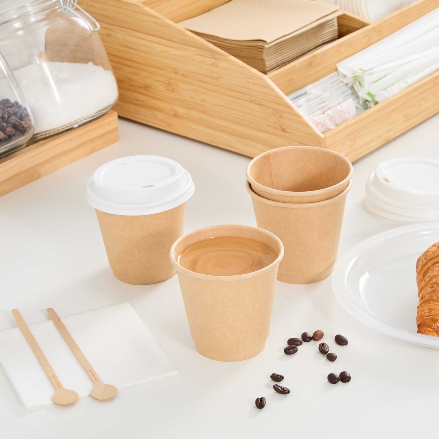 Restpresso 8 oz Kraft Paper Coffee Cup - Double Wall - 3 1/2" x 3 1/2" x 3 1/4" - 500 count box
