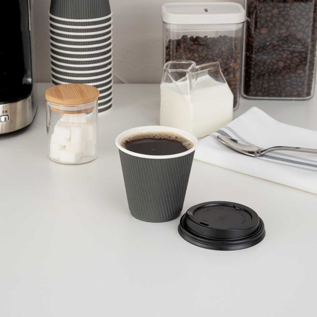 Restpresso 8 oz Gray Paper Coffee Cup - Ripple Wall - 3 1/2" x 3 1/2" x 3 1/4" - 500 count box