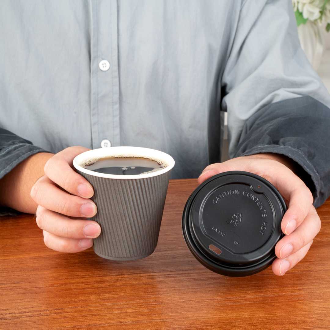 Restpresso 8 oz Gray Paper Coffee Cup - Ripple Wall - 3 1/2" x 3 1/2" x 3 1/4" - 500 count box