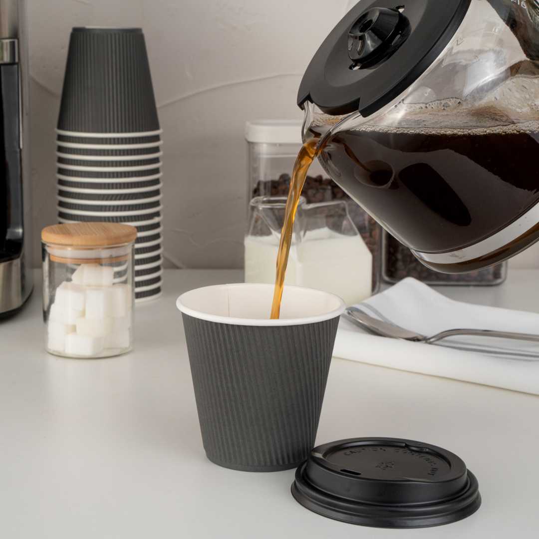 Restpresso 8 oz Gray Paper Coffee Cup - Ripple Wall - 3 1/2" x 3 1/2" x 3 1/4" - 500 count box