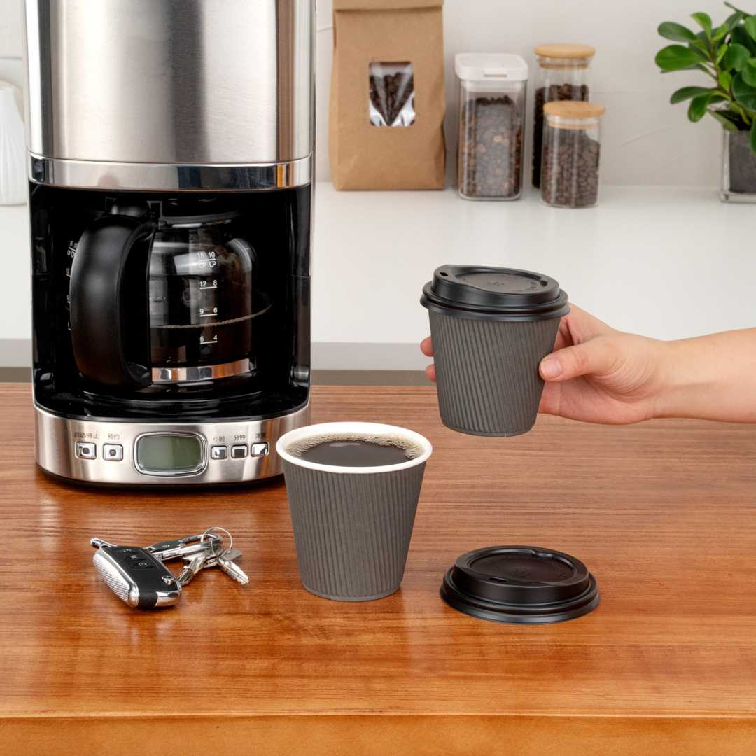 Restpresso 8 oz Gray Paper Coffee Cup - Ripple Wall - 3 1/2" x 3 1/2" x 3 1/4" - 500 count box