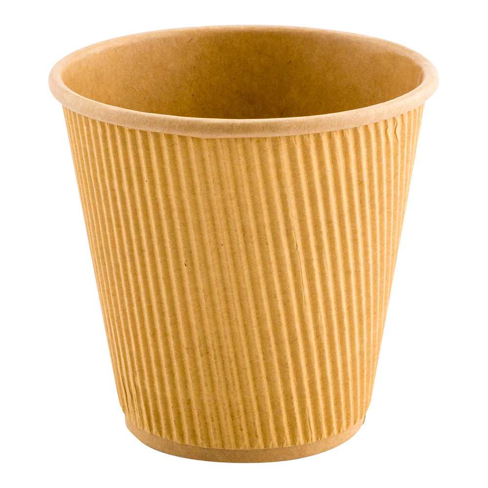 Restpresso 8 oz Kraft Paper Coffee Cup - Ripple Wall - 3 1/2" x 3 1/2" x 3 1/4" - 500 count box