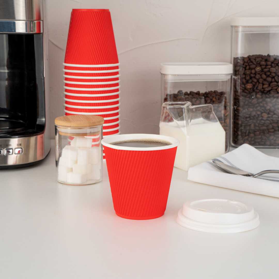 Restpresso 8 oz Red Paper Coffee Cup - Ripple Wall - 3 1/2" x 3 1/2" x 3 1/4" - 500 count box