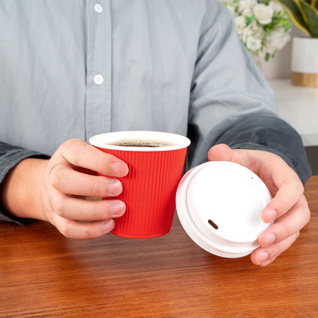 Restpresso 8 oz Red Paper Coffee Cup - Ripple Wall - 3 1/2" x 3 1/2" x 3 1/4" - 500 count box