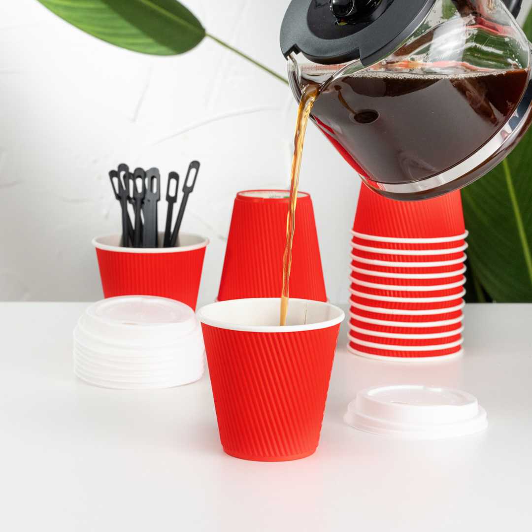 Restpresso 8 oz Red Paper Coffee Cup - Ripple Wall - 3 1/2" x 3 1/2" x 3 1/4" - 500 count box