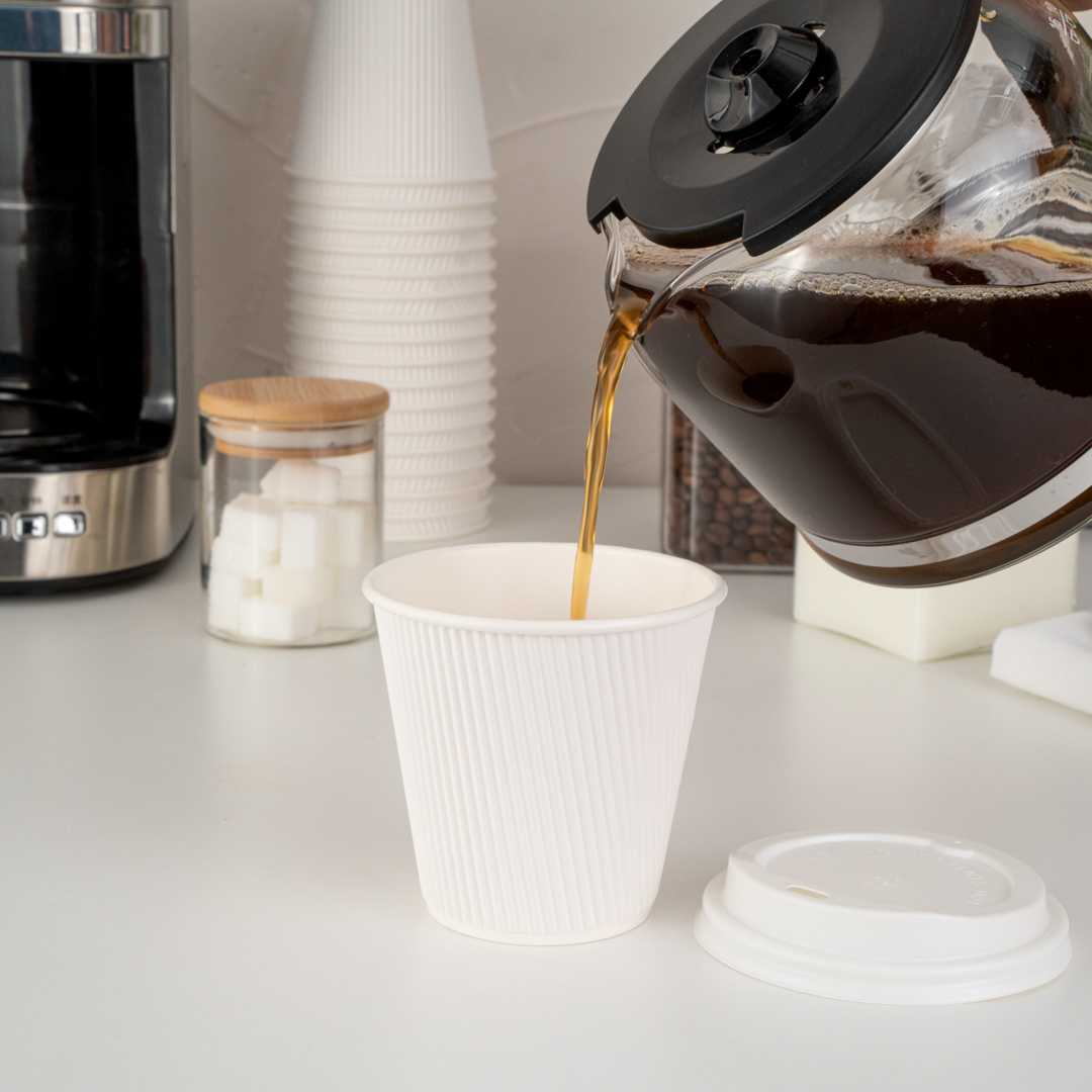 Restpresso 8 oz White Paper Coffee Cup - Ripple Wall - 3 1/2" x 3 1/2" x 3 1/4" - 25 count box