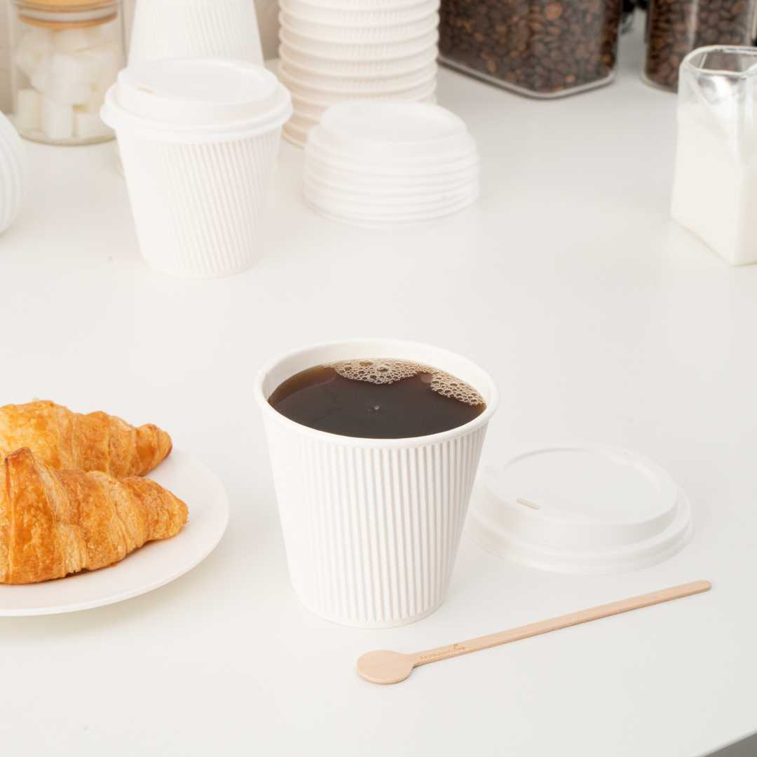 Restpresso 8 oz White Paper Coffee Cup - Ripple Wall - 3 1/2" x 3 1/2" x 3 1/4" - 25 count box