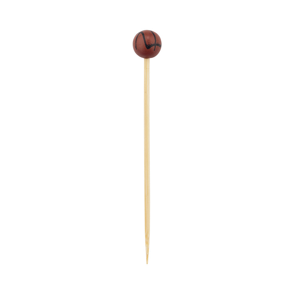 Pixy Brown and Black Bamboo Basketball Pick - Hand-Painted - 4" x 1/2" x 1/2" - 1000 count box
