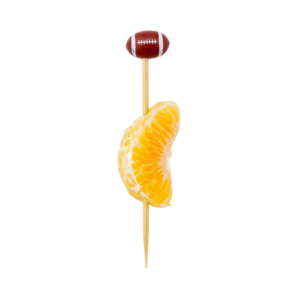 Pixy Brown and White Bamboo Football Pick - Hand-Painted - 4" x 3/4" x 1/2" - 1000 count box