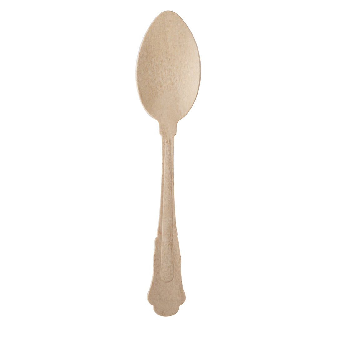 Taipei Natural Wood Baroque Spoon - 7 3/4" x 1 1/4" x 1/2" - 500 count box