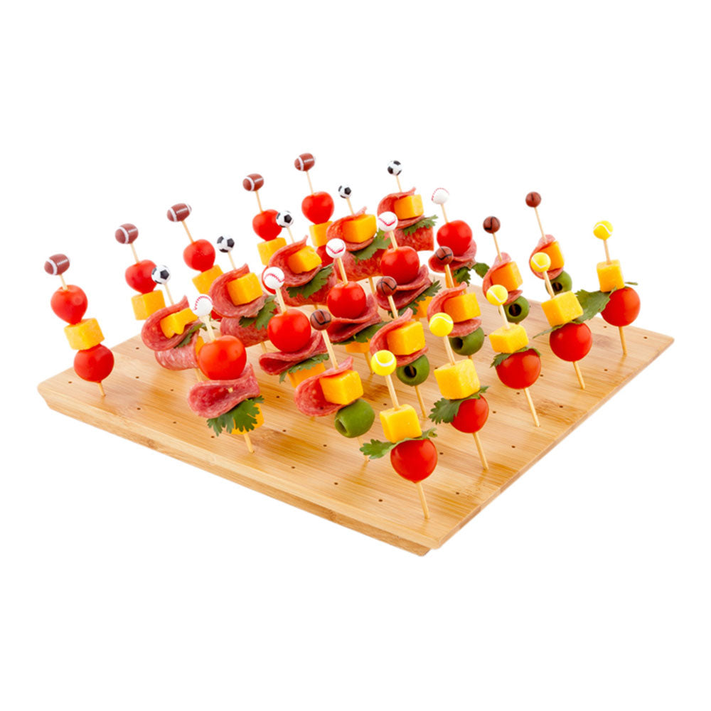 Pixy Square Natural Bamboo Pick Stand / Skewer Holder - 100 holes - 12" x 12" x 1" - 1 count box