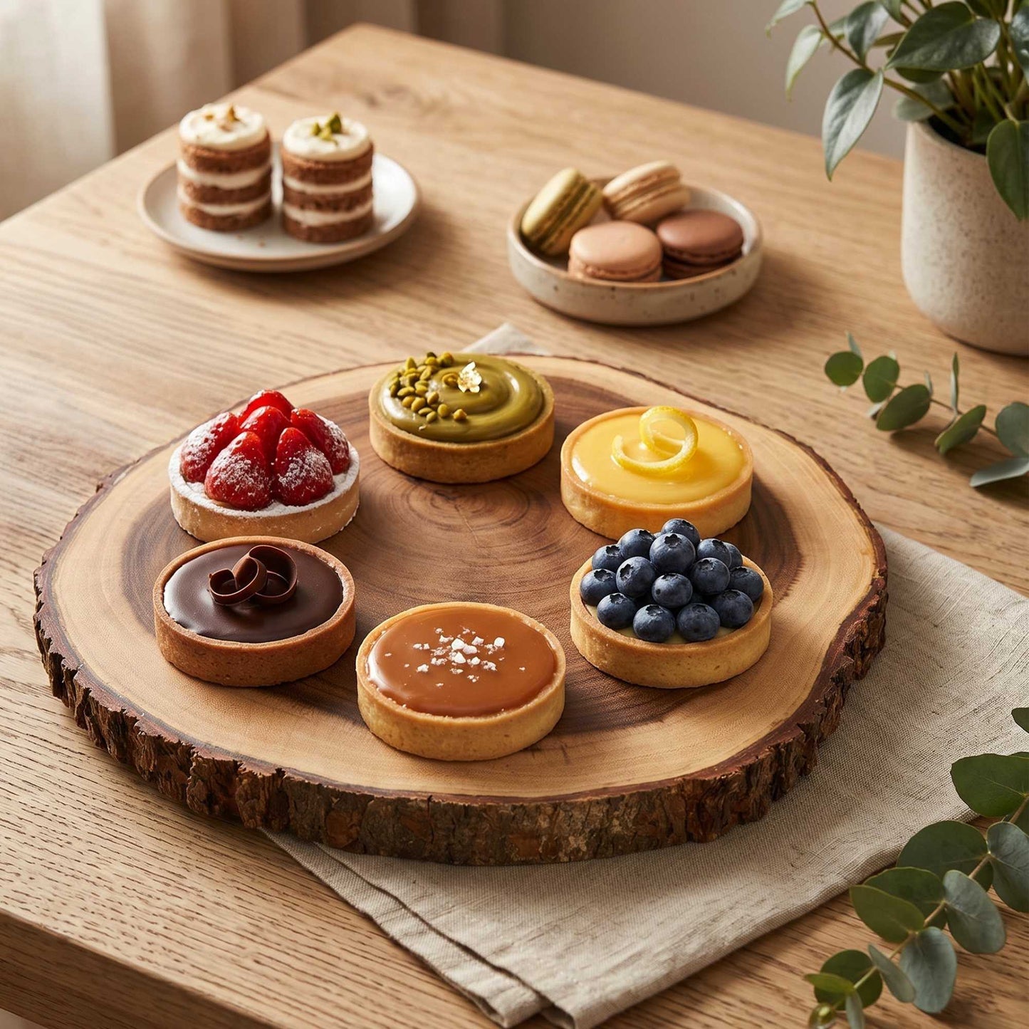 Voga Round Natural Wood Serving Board - Bark Edges - 12" x 12" x 1" - 1 count box