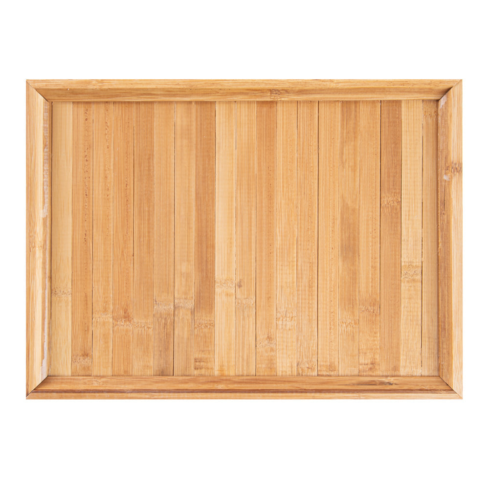 Bambuddha Rectangle Natural Bamboo Tray - Slatted - 14 1/2" x 10 1/2" x 1" - 1 count box