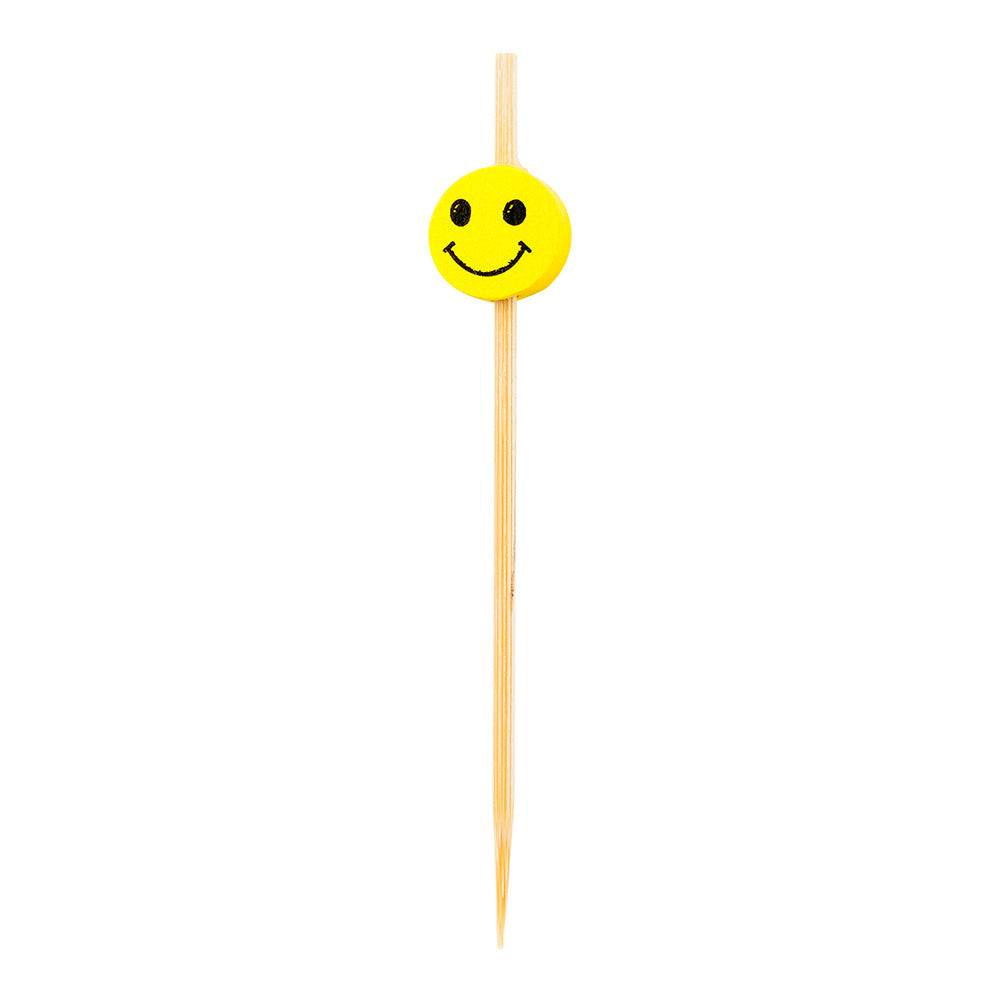 Pixy Yellow and Black Bamboo Smiley Face Pick - 4" x 1/2" - 1000 count box