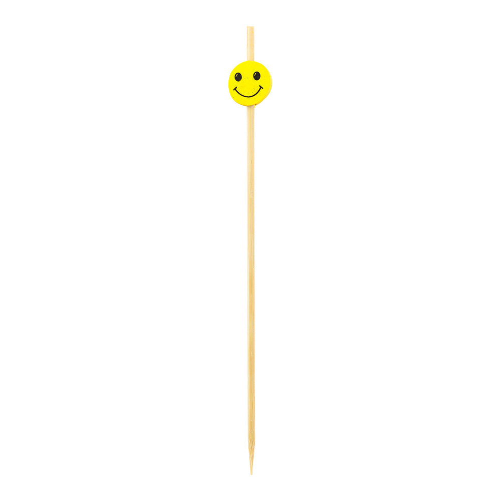 Pixy Yellow and Black Bamboo Smiley Face Skewer - 6" x 1/2" - 1000 count box