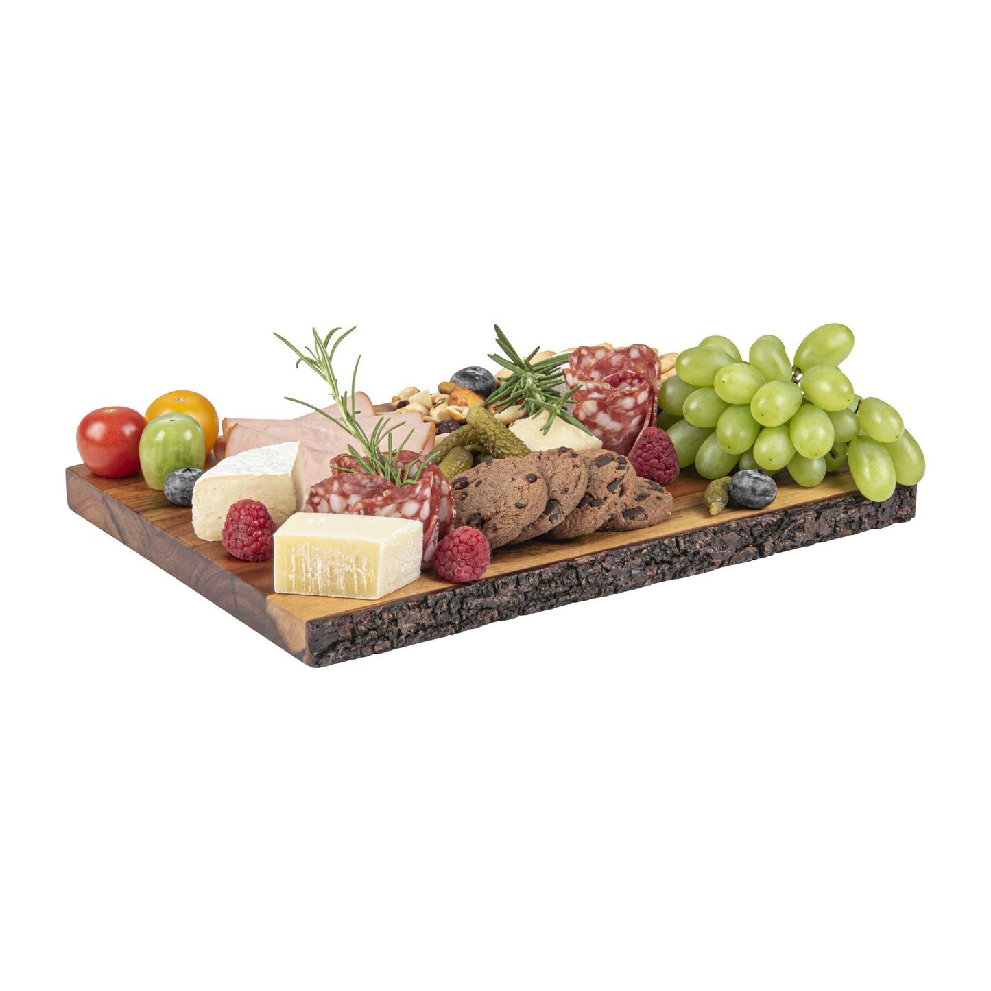 Eco Display Rectangle Natural Acacia Serving Board - Varnished, Bark Edges - 12" x 8" x 3/4" - 1 count box