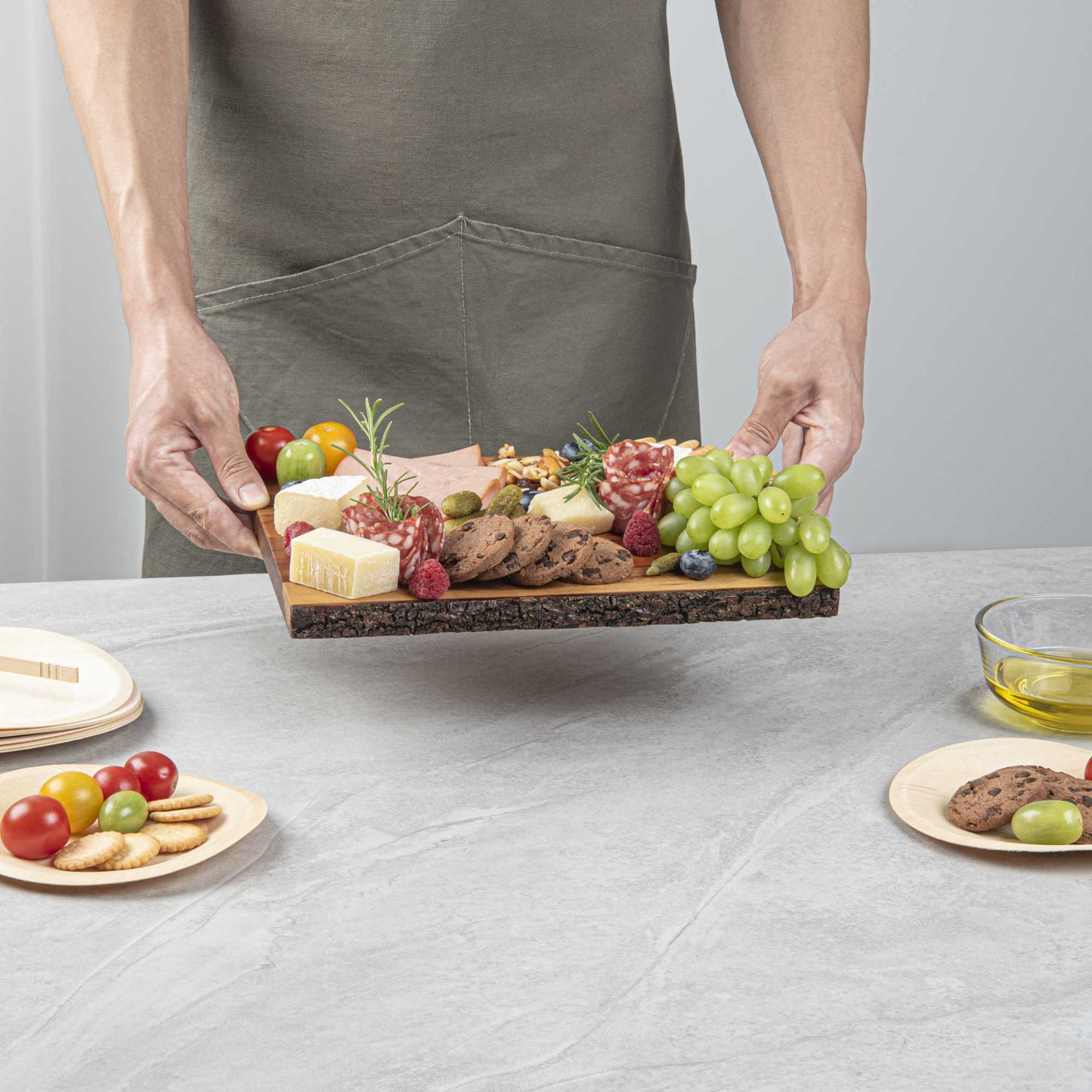 Eco Display Rectangle Natural Acacia Serving Board - Varnished, Bark Edges - 12" x 8" x 3/4" - 1 count box