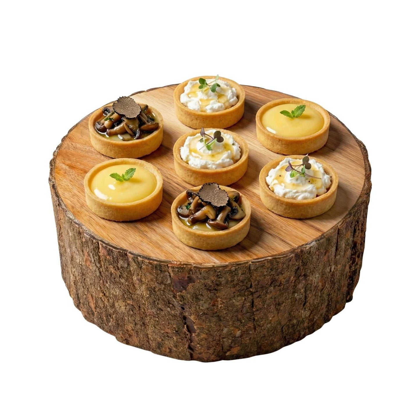Eco Display Round Natural Acacia Large Riser - Varnished, Bark Edges - 10" x 10" x 5" - 1 count box