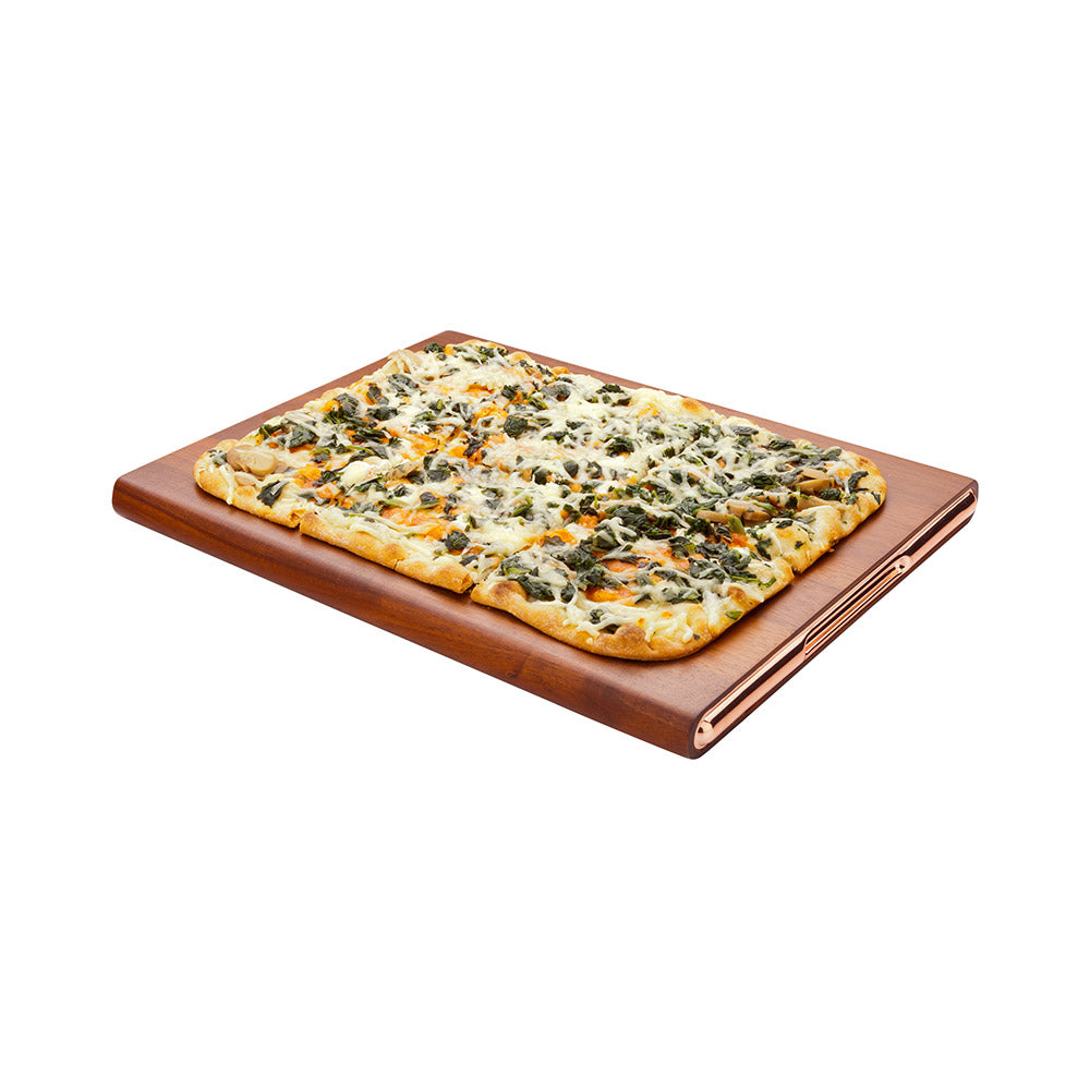 Eco Display Elegante Rectangle Natural Acacia Small Serving Platter - Rose Gold Hardware - 14 1/2" x 11" x 1" - 1 count box
