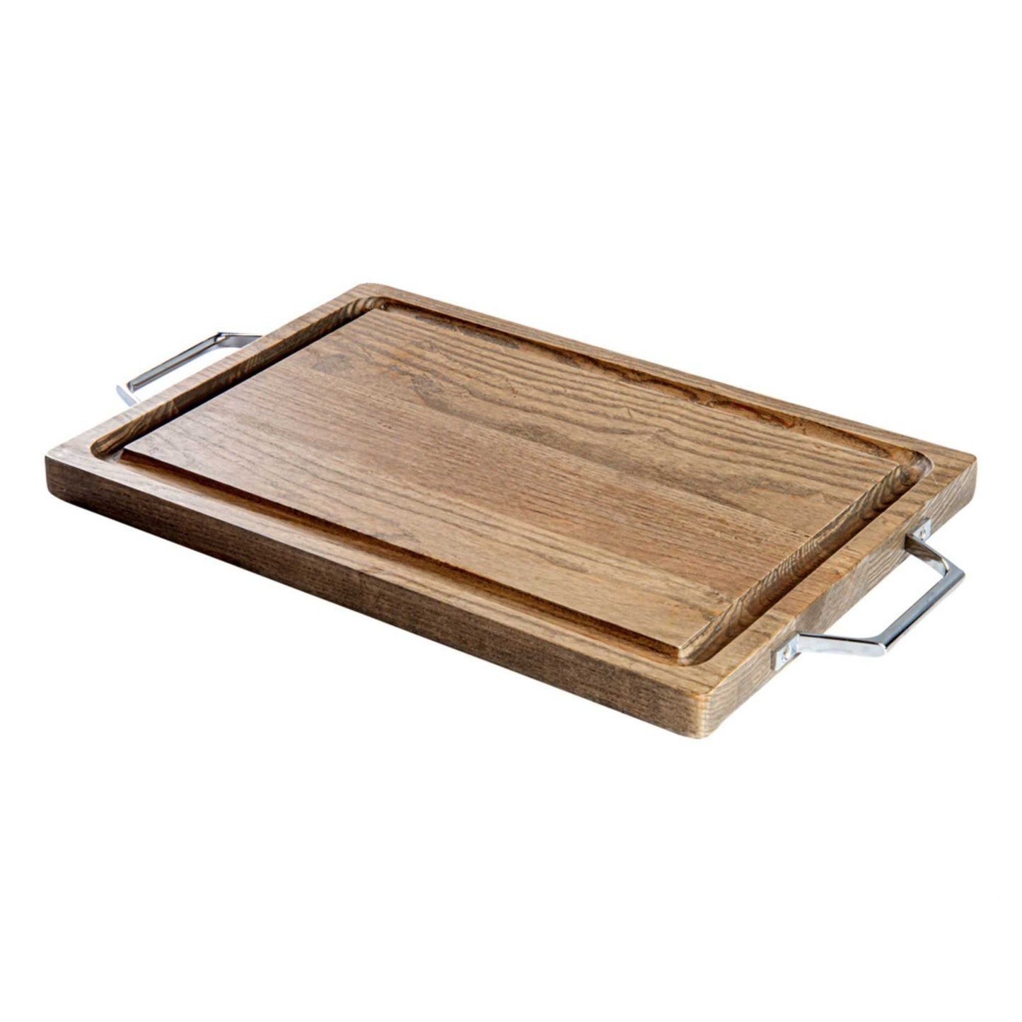 Eco Display Campagna Rectangle Natural Wood Small Serving and Cutting Board - Chrome Hardware - 21 1/2" x 12" x 1" - 1 count box