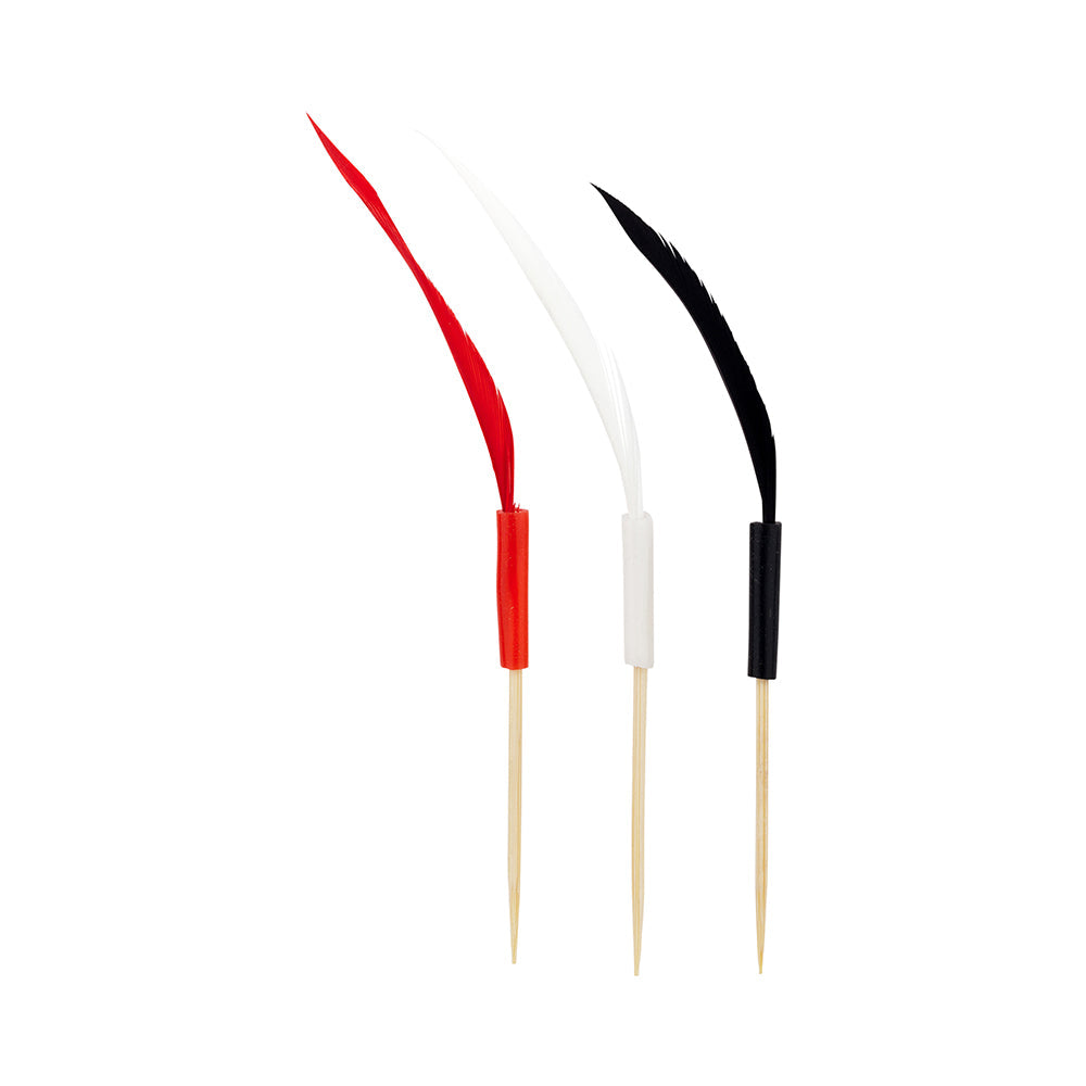 Pixy Assorted Bamboo Quill Feather Pick - 4" - 500 count box